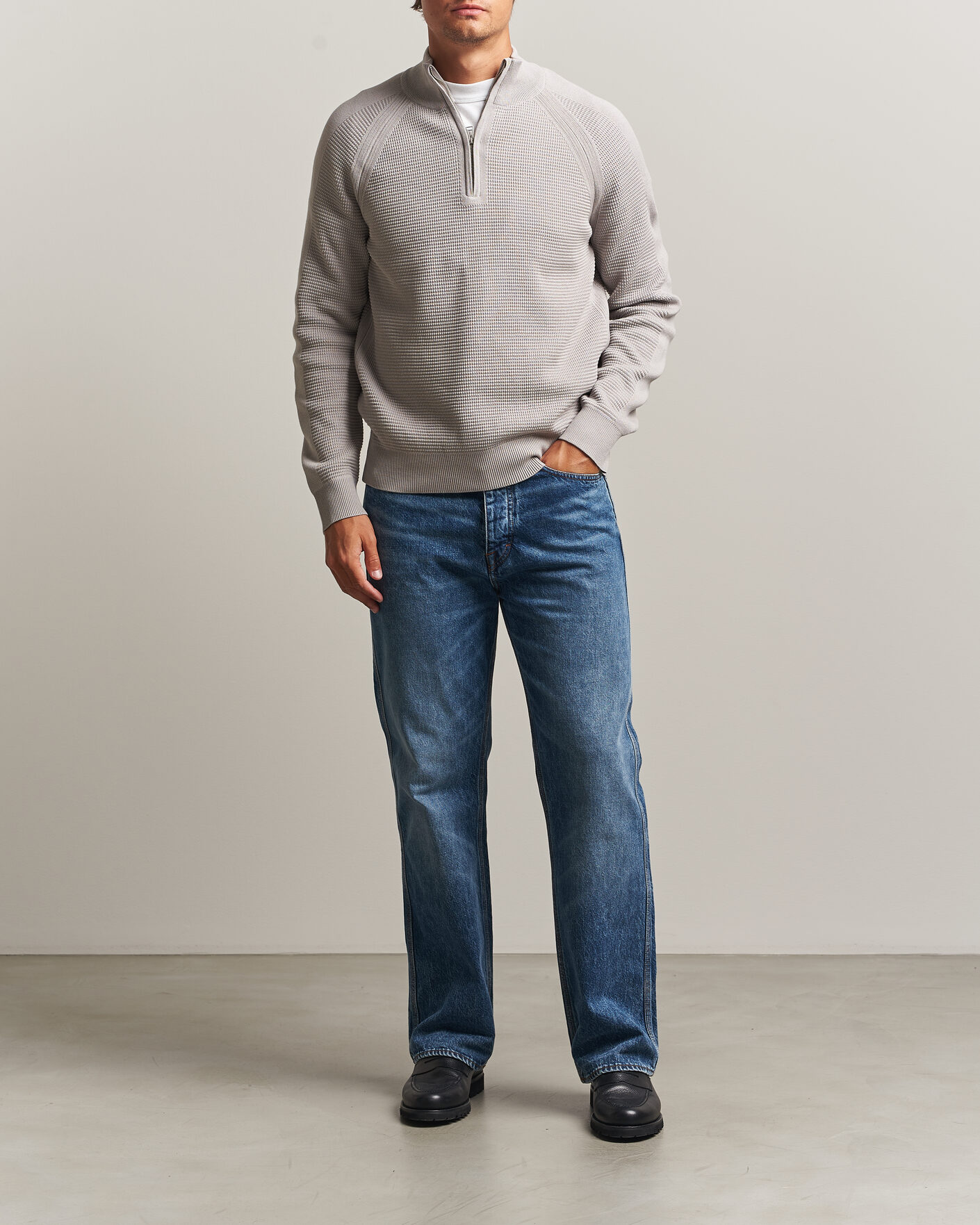 Mies | Puserot | Belstaff | Bradwell Cotton Knitted Quarter Zip Concrete