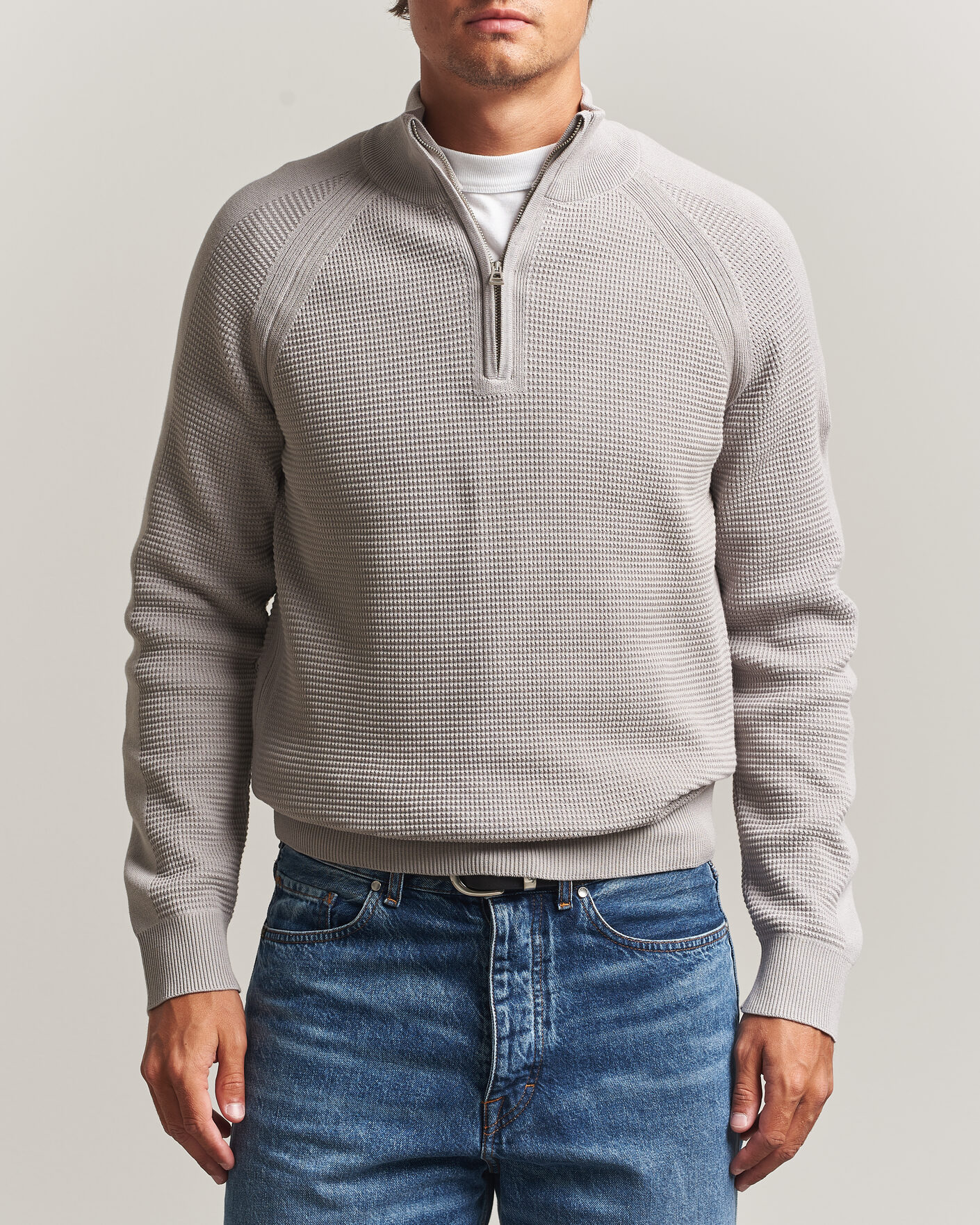 Mies | Puserot | Belstaff | Bradwell Cotton Knitted Quarter Zip Concrete