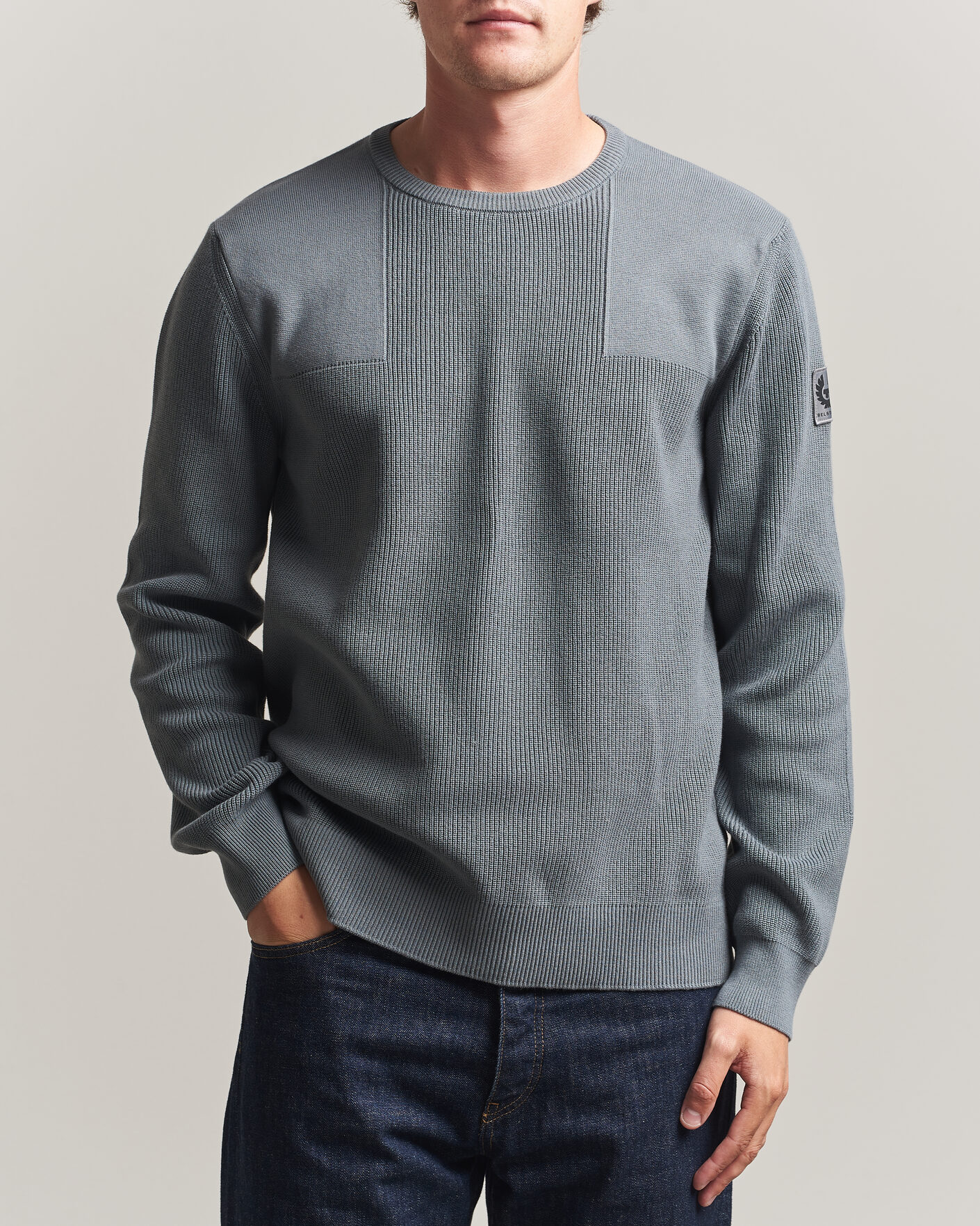 Mies | Puserot | Belstaff | Commander Knitted Crew Neck Atlantic Grey