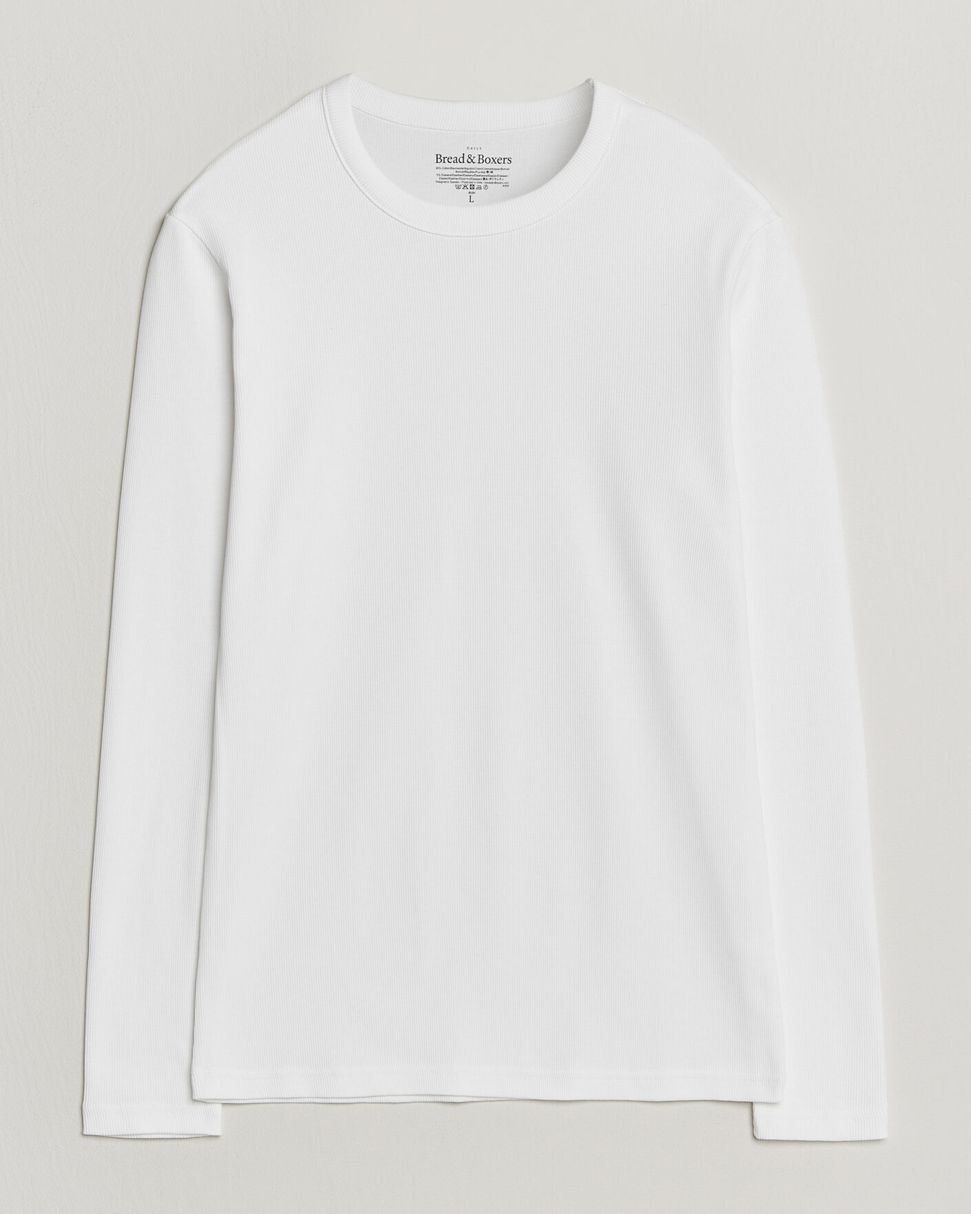 Mies | T-paidat | Bread & Boxers | Ribbed Long Sleeve T-Shirt White