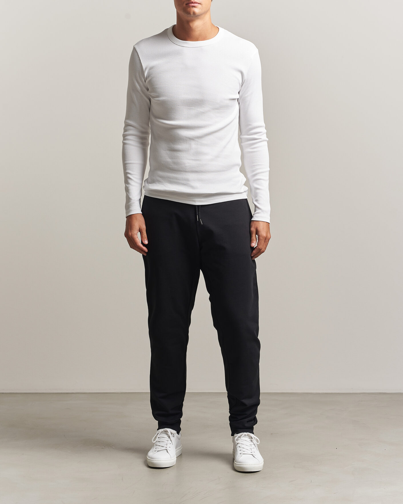 Mies | T-paidat | Bread & Boxers | Ribbed Long Sleeve T-Shirt White