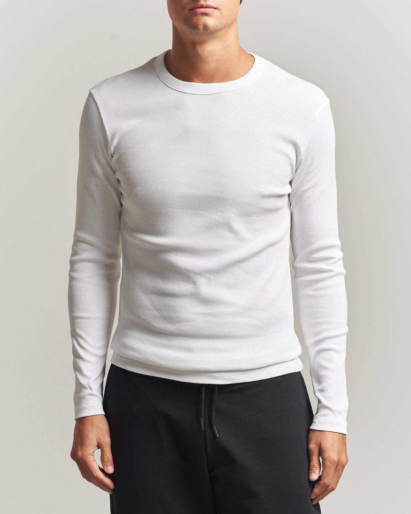 Mies | T-paidat | Bread & Boxers | Ribbed Long Sleeve T-Shirt White