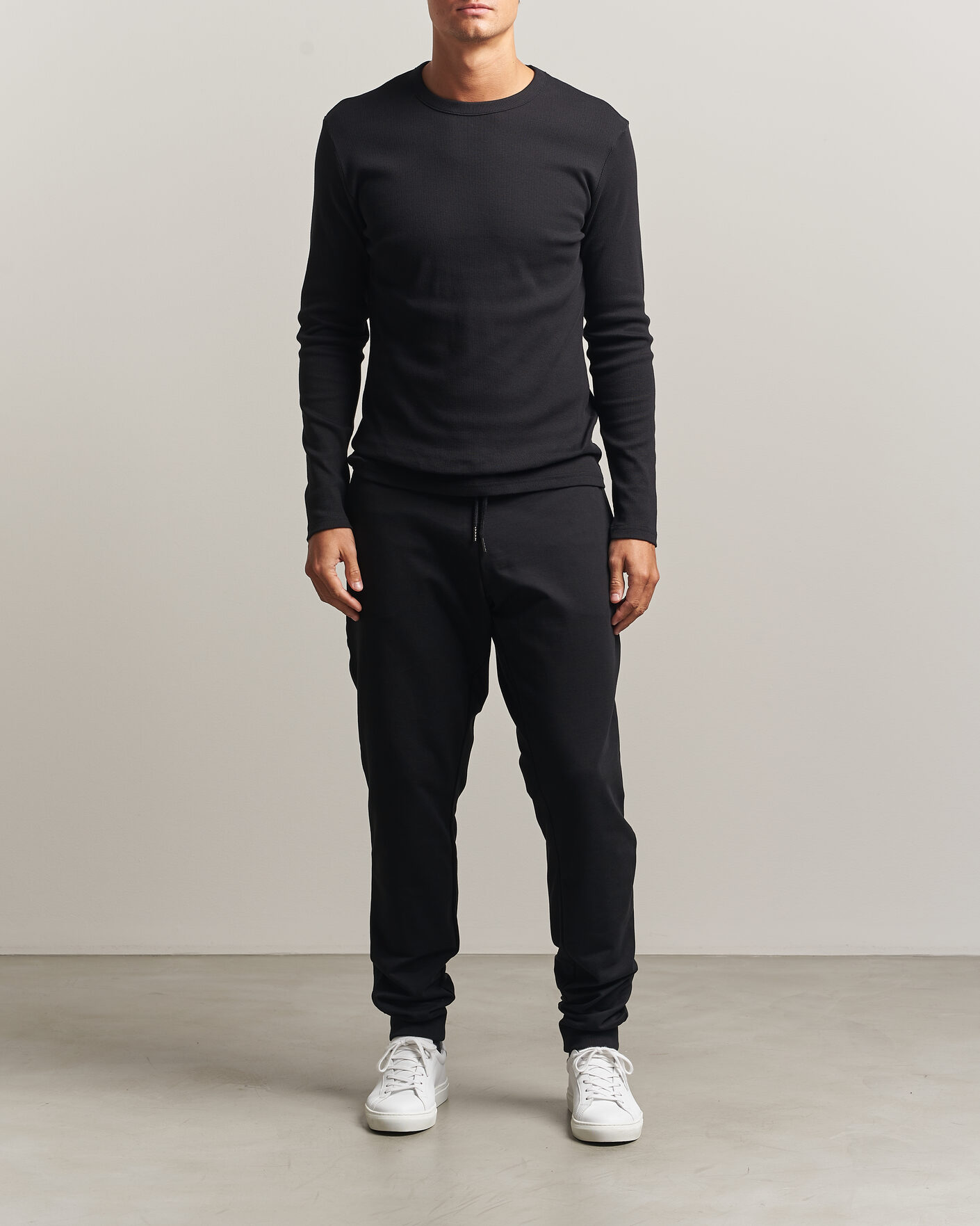 Mies | T-paidat | Bread & Boxers | Ribbed Long Sleeve T-Shirt Black