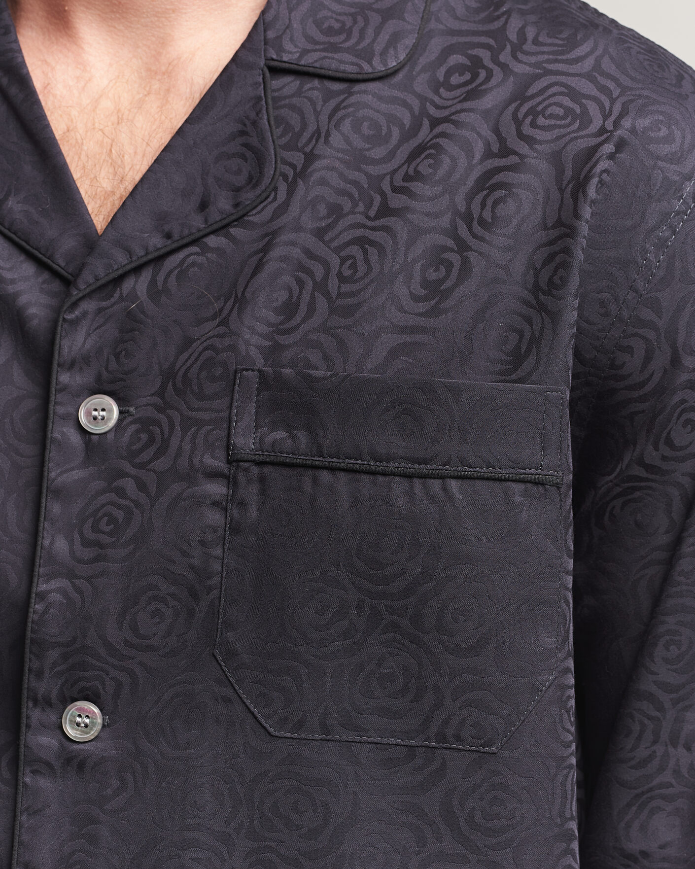 Mies | Yöpuvut ja kylpytakit | Derek Rose | Piped Jacquard Cotton Pyjama Set Black