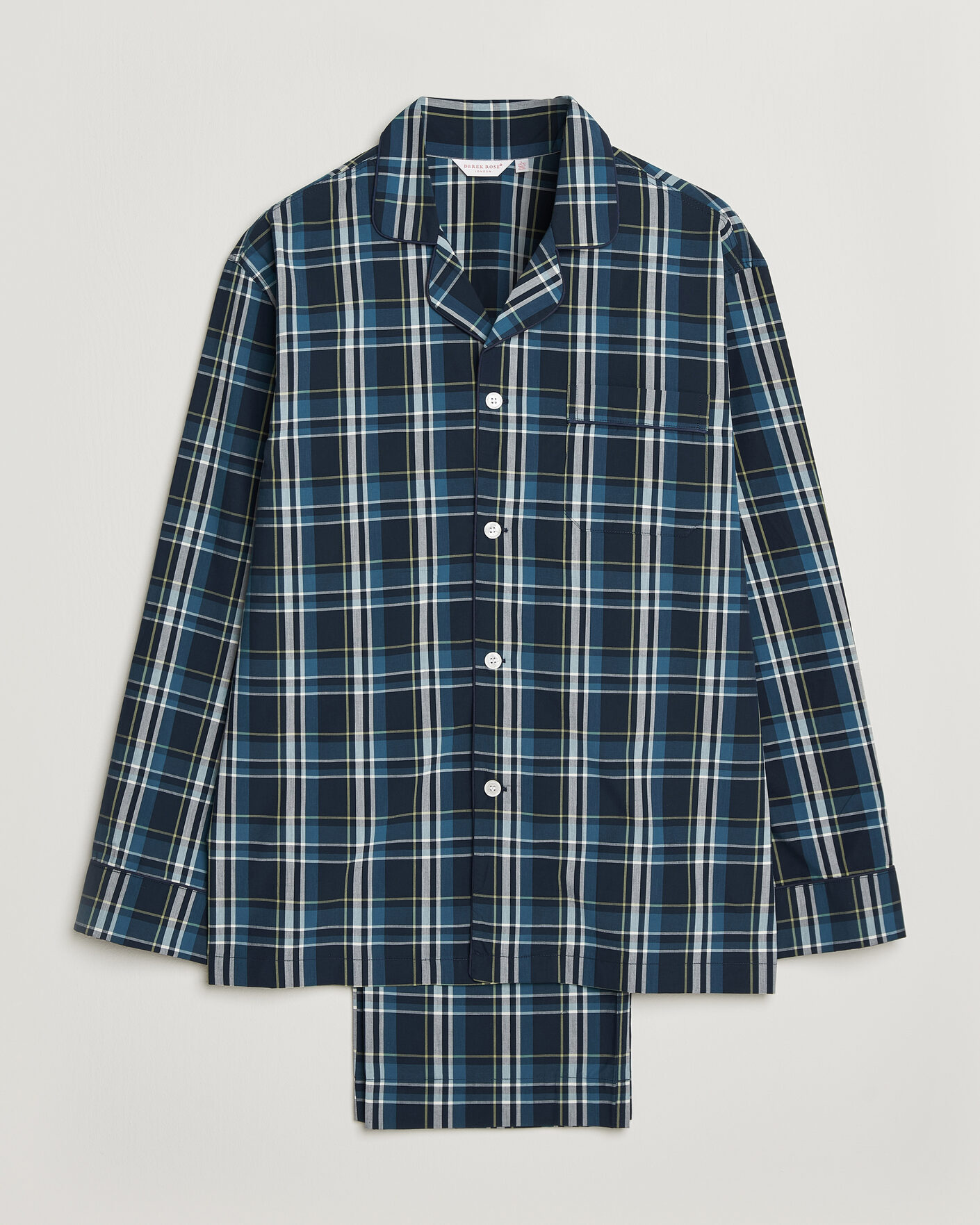 Mies | Yöpuvut ja kylpytakit | Derek Rose | Piped Checked Cotton Pyjama Set Navy
