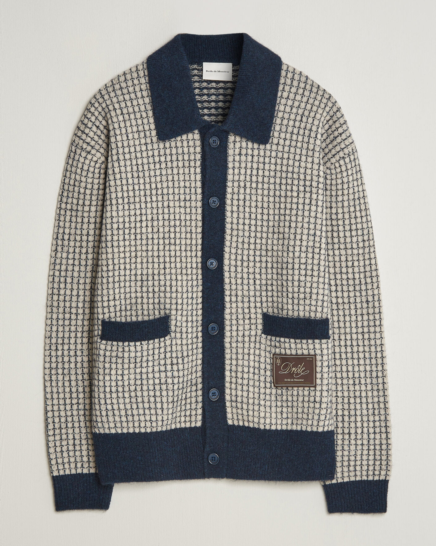 Mies | Puserot | Drôle de Monsieur | Waffle Knitted Cardigan Navy