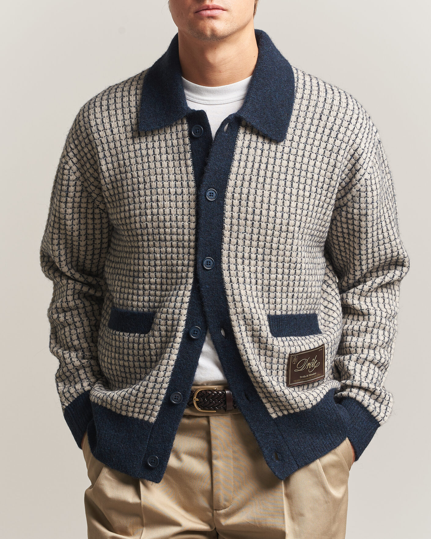 Mies | Puserot | Drôle de Monsieur | Waffle Knitted Cardigan Navy