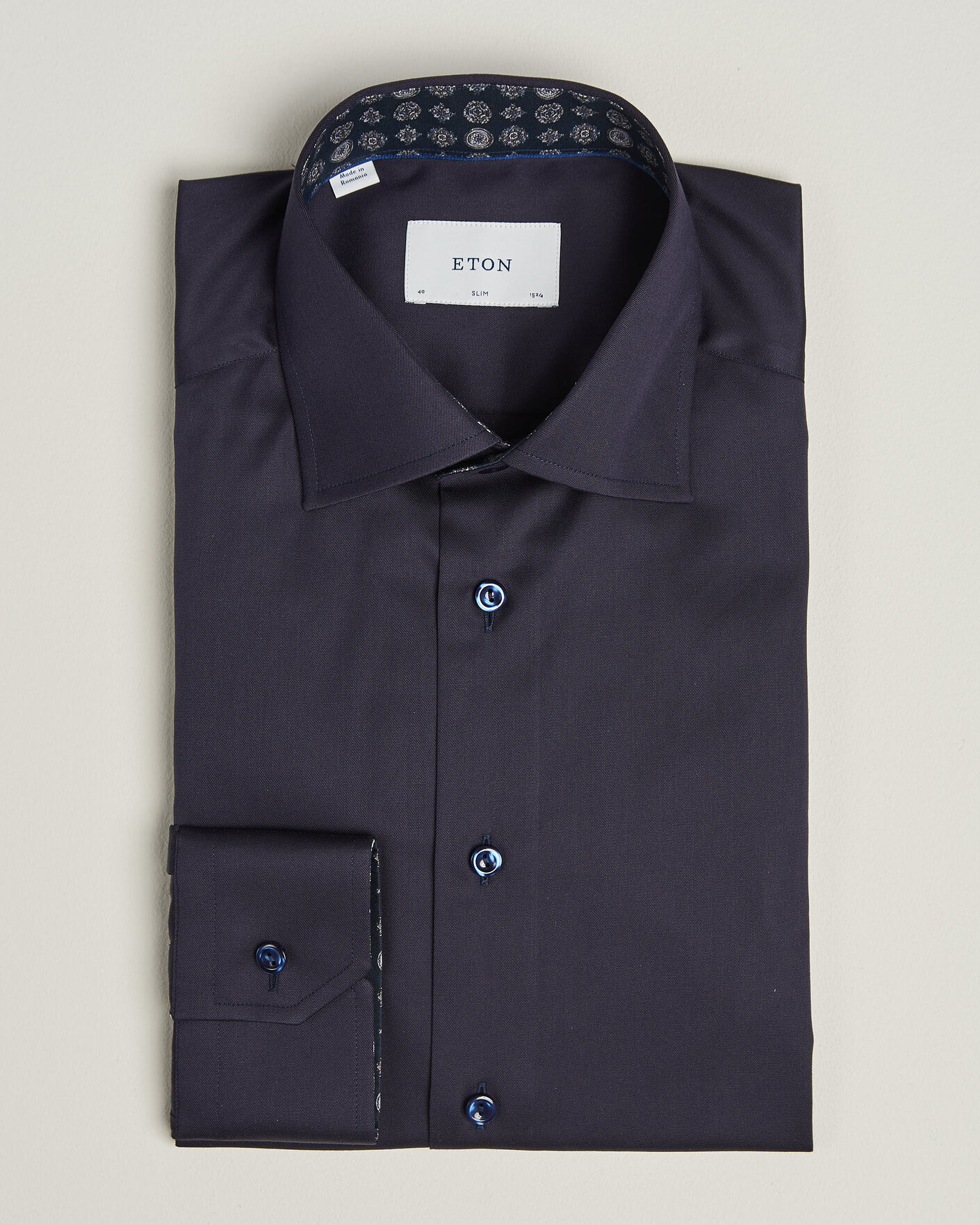 Mies | Kauluspaidat | Eton | Slim Fit Signature Twill Contrast Shirt Navy Blue