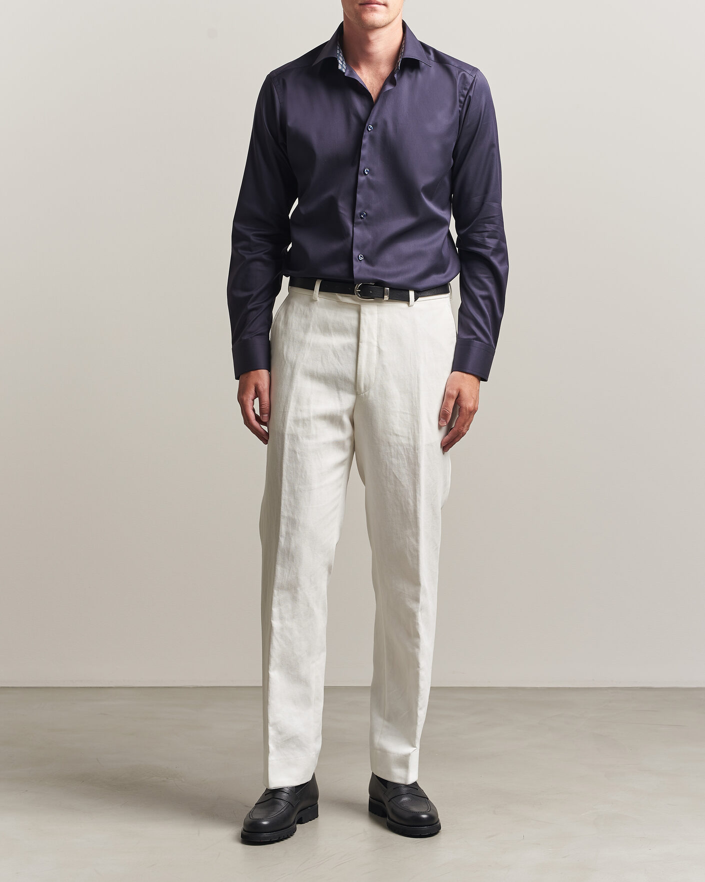 Mies | Kauluspaidat | Eton | Slim Fit Signature Twill Contrast Shirt Navy Blue