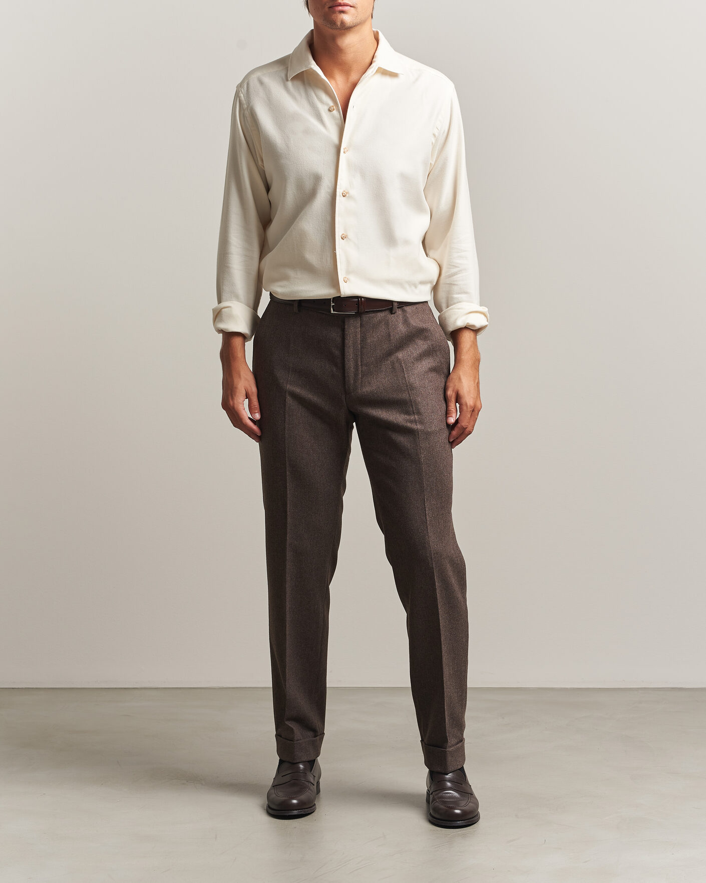Mies | Kauluspaidat | Eton | Casual Fit One Piece Collar Flannel Shirt Off White