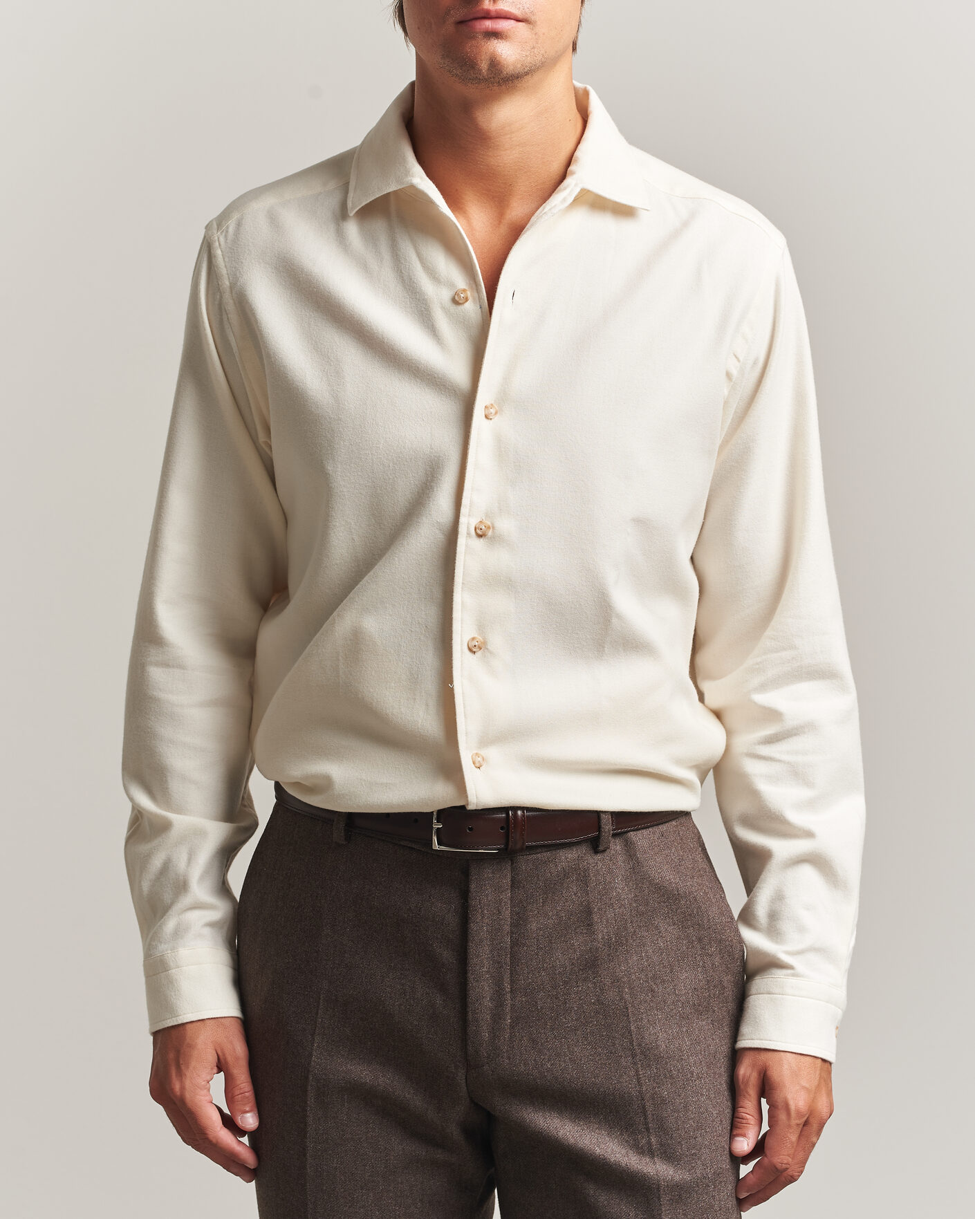 Mies | Kauluspaidat | Eton | Casual Fit One Piece Collar Flannel Shirt Off White