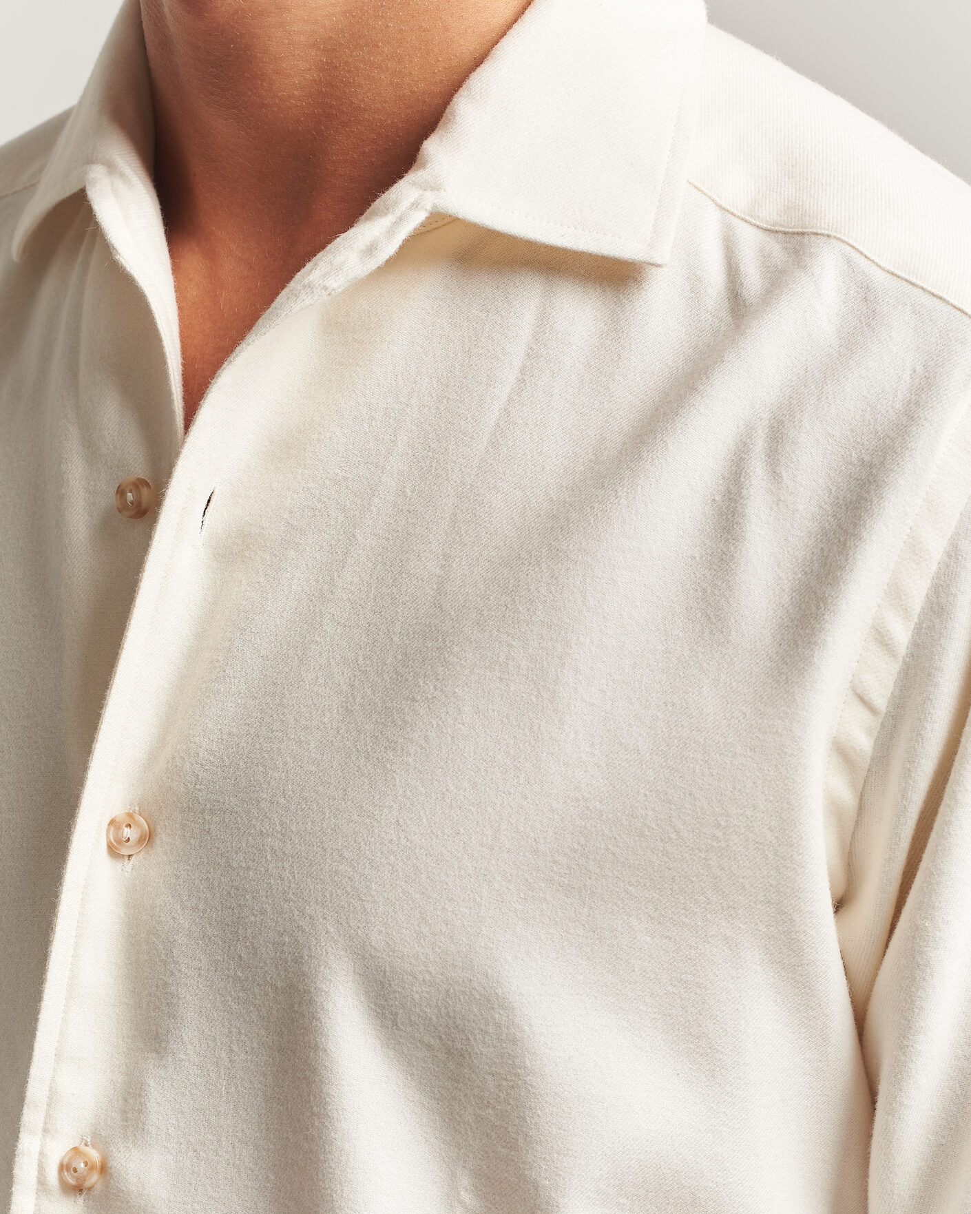 Mies | Kauluspaidat | Eton | Casual Fit One Piece Collar Flannel Shirt Off White