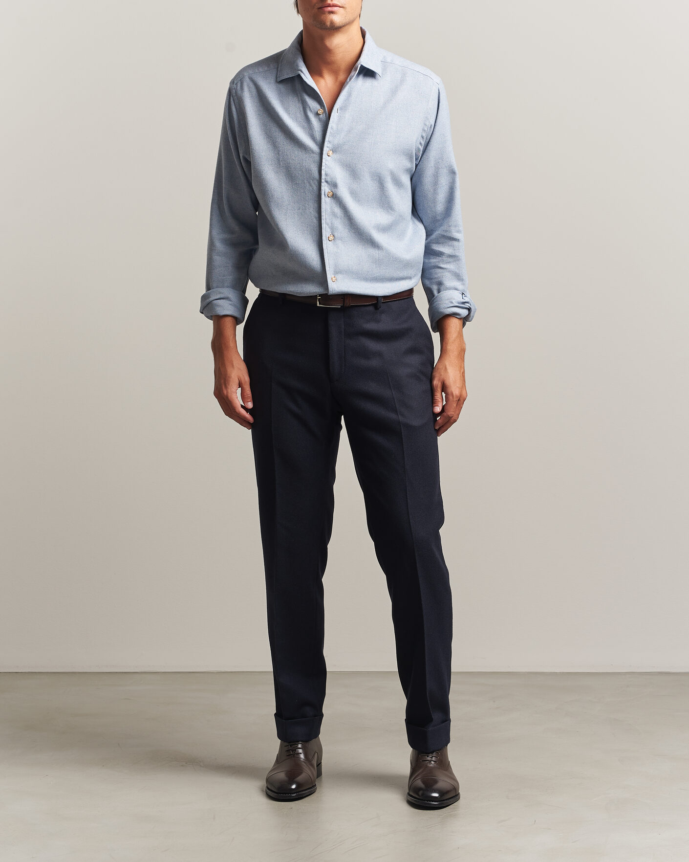 Mies | Kauluspaidat | Eton | Casual Fit One Piece Collar Flannel Shirt Light Blue