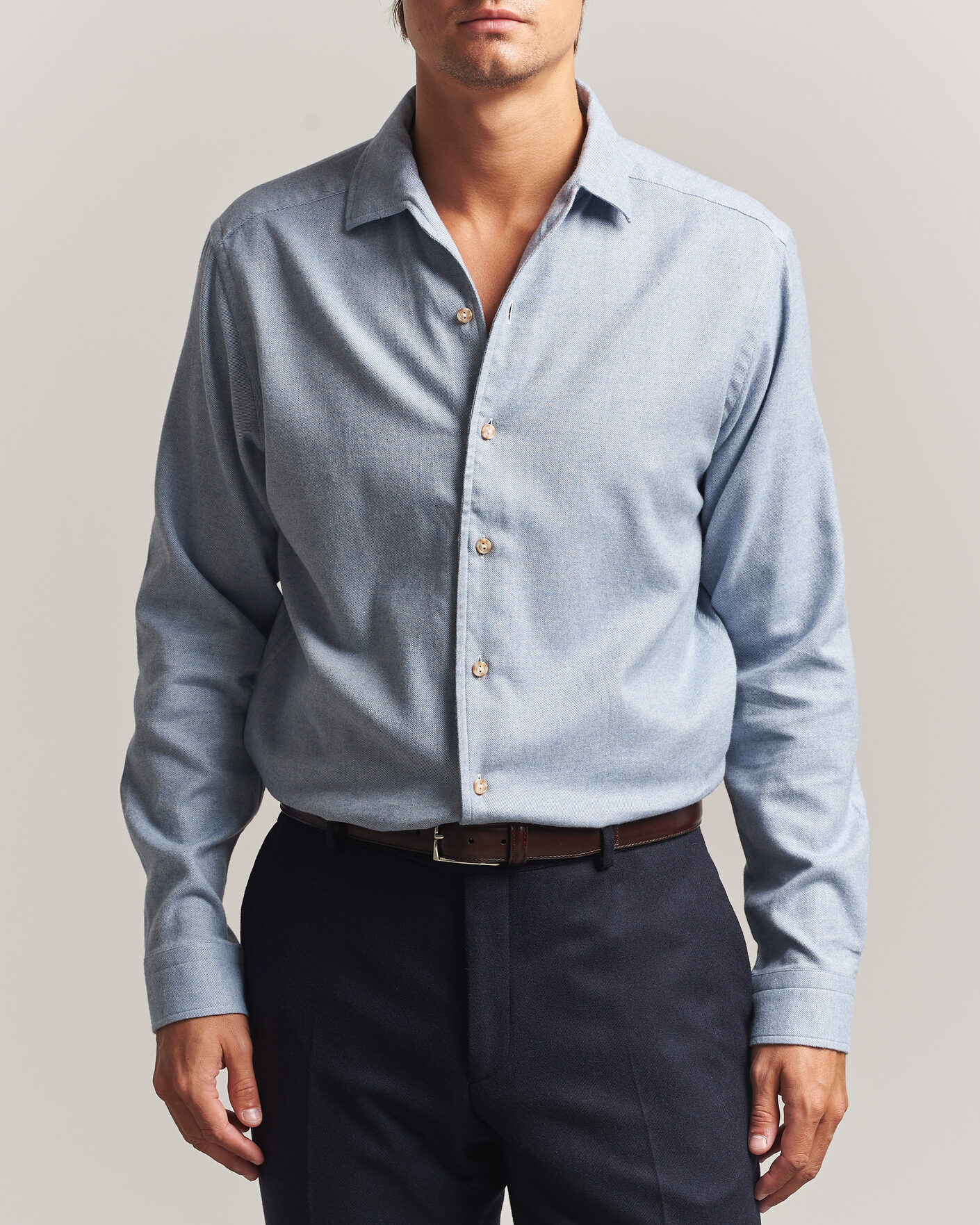 Mies | Kauluspaidat | Eton | Casual Fit One Piece Collar Flannel Shirt Light Blue