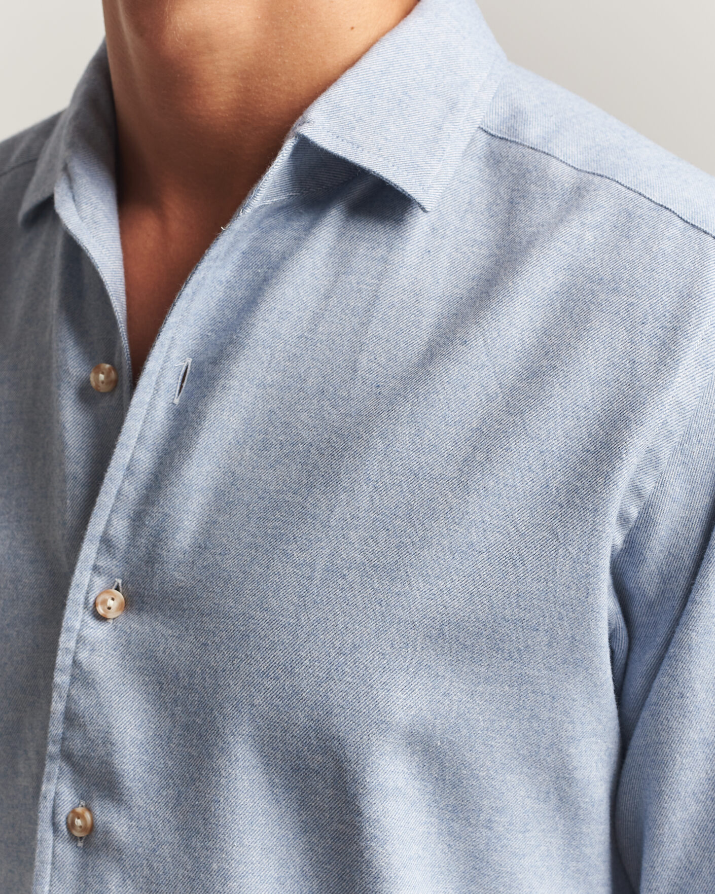 Mies | Kauluspaidat | Eton | Casual Fit One Piece Collar Flannel Shirt Light Blue