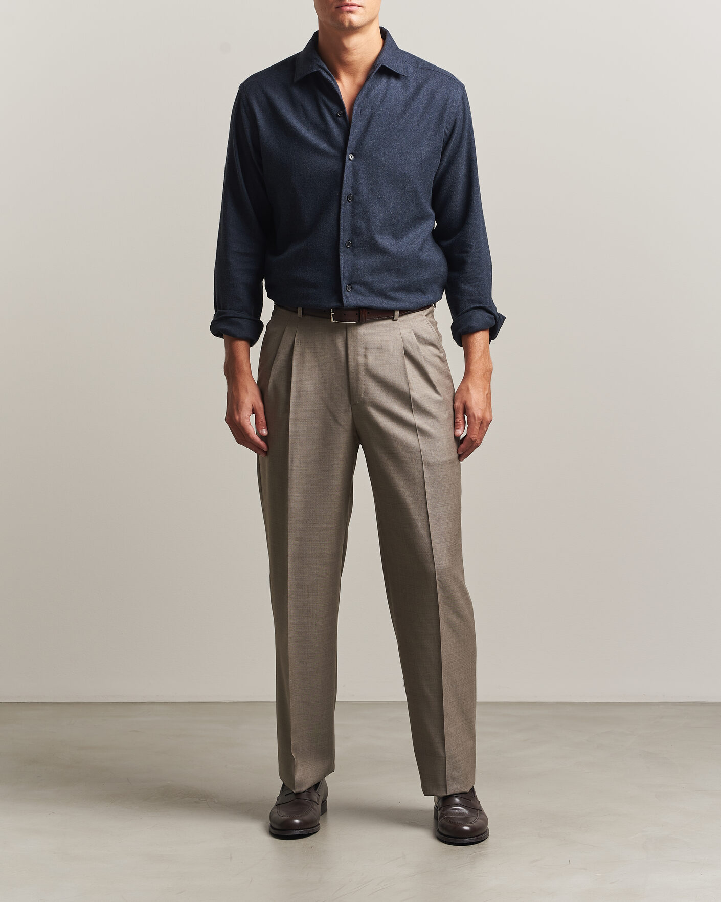 Mies | Kauluspaidat | Eton | Casual Fit One Piece Collar Flannel Shirt Navy Blue