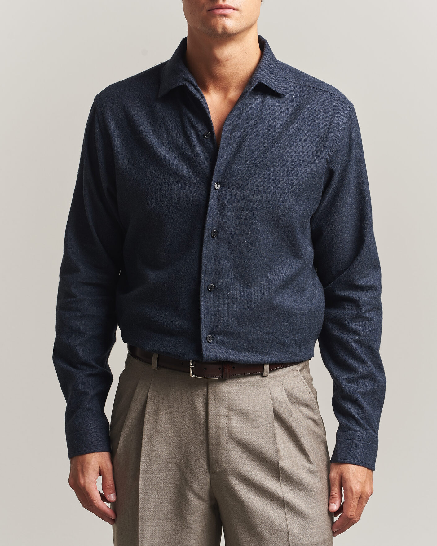 Mies | Kauluspaidat | Eton | Casual Fit One Piece Collar Flannel Shirt Navy Blue