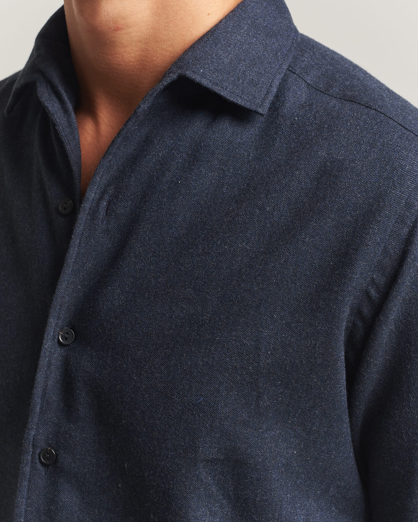 Mies | Kauluspaidat | Eton | Casual Fit One Piece Collar Flannel Shirt Navy Blue