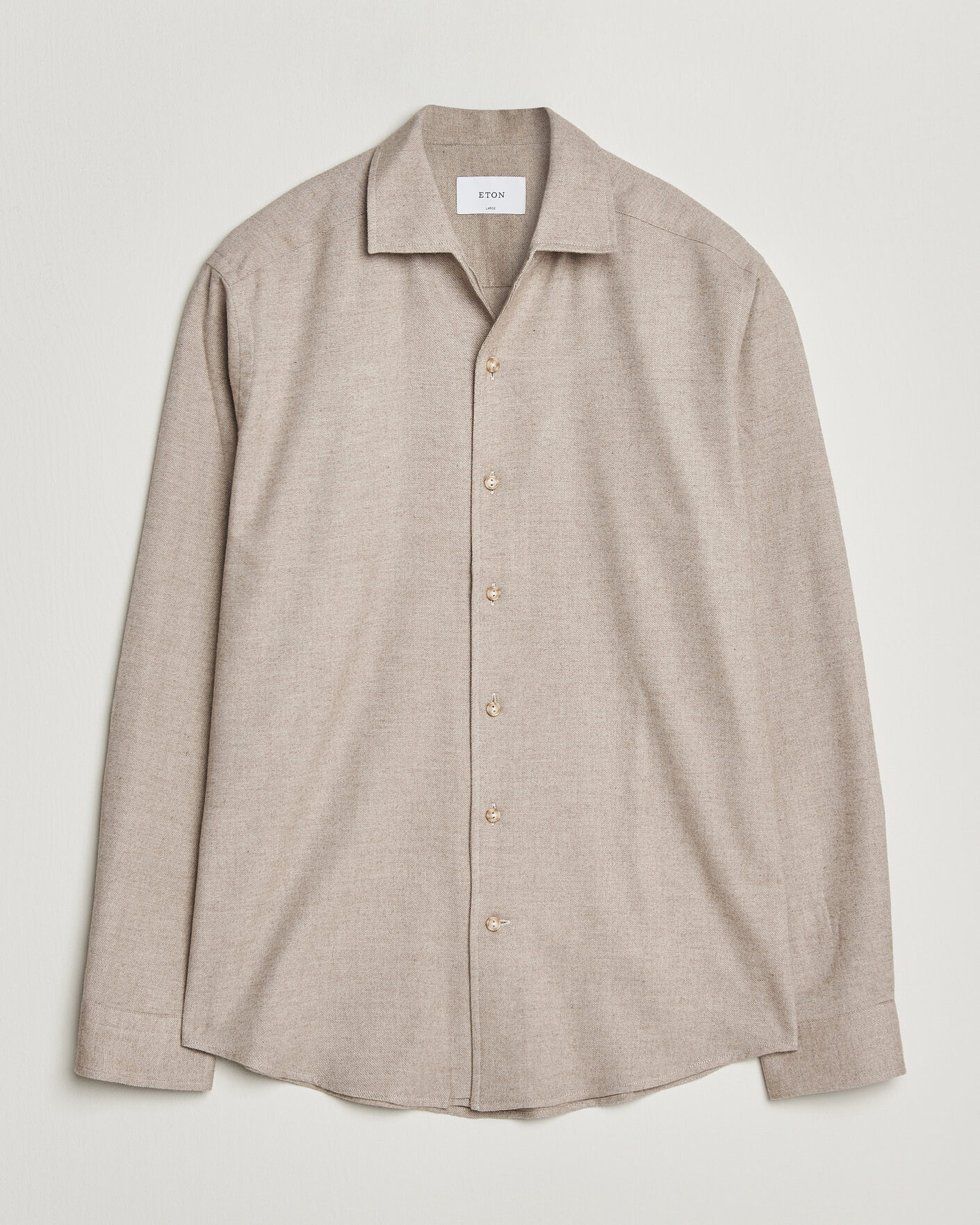 Mies | Kauluspaidat | Eton | Casual Fit One Piece Collar Flannel Shirt Beige