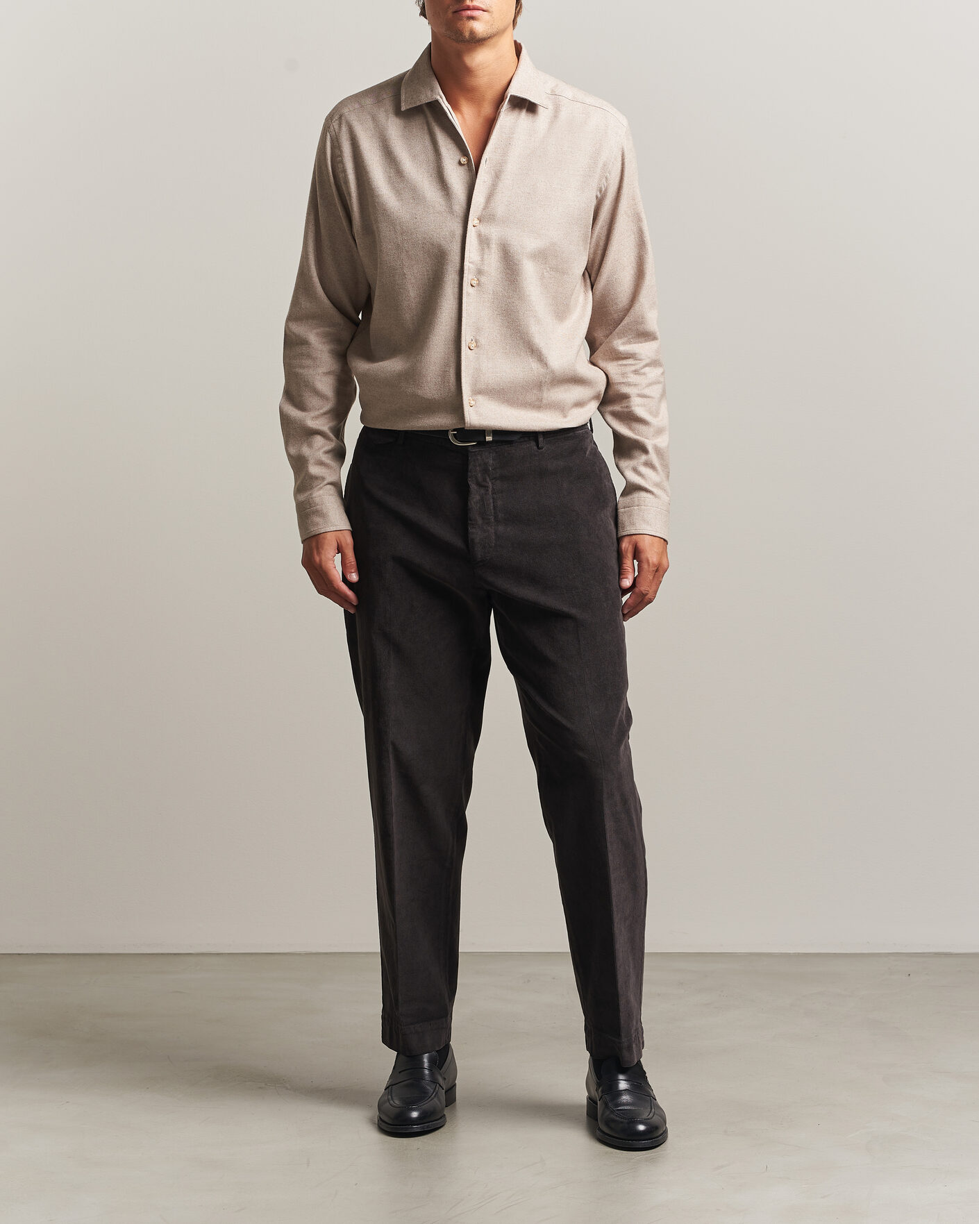 Mies | Kauluspaidat | Eton | Casual Fit One Piece Collar Flannel Shirt Beige