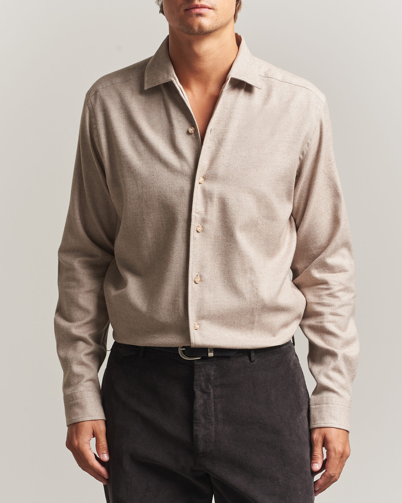 Mies | Kauluspaidat | Eton | Casual Fit One Piece Collar Flannel Shirt Beige