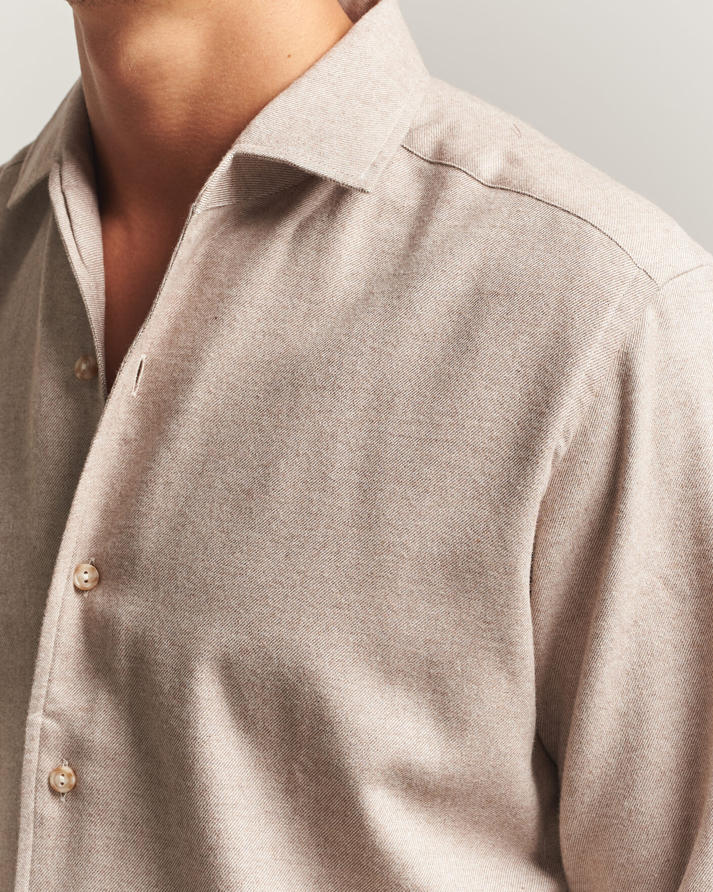 Mies | Kauluspaidat | Eton | Casual Fit One Piece Collar Flannel Shirt Beige