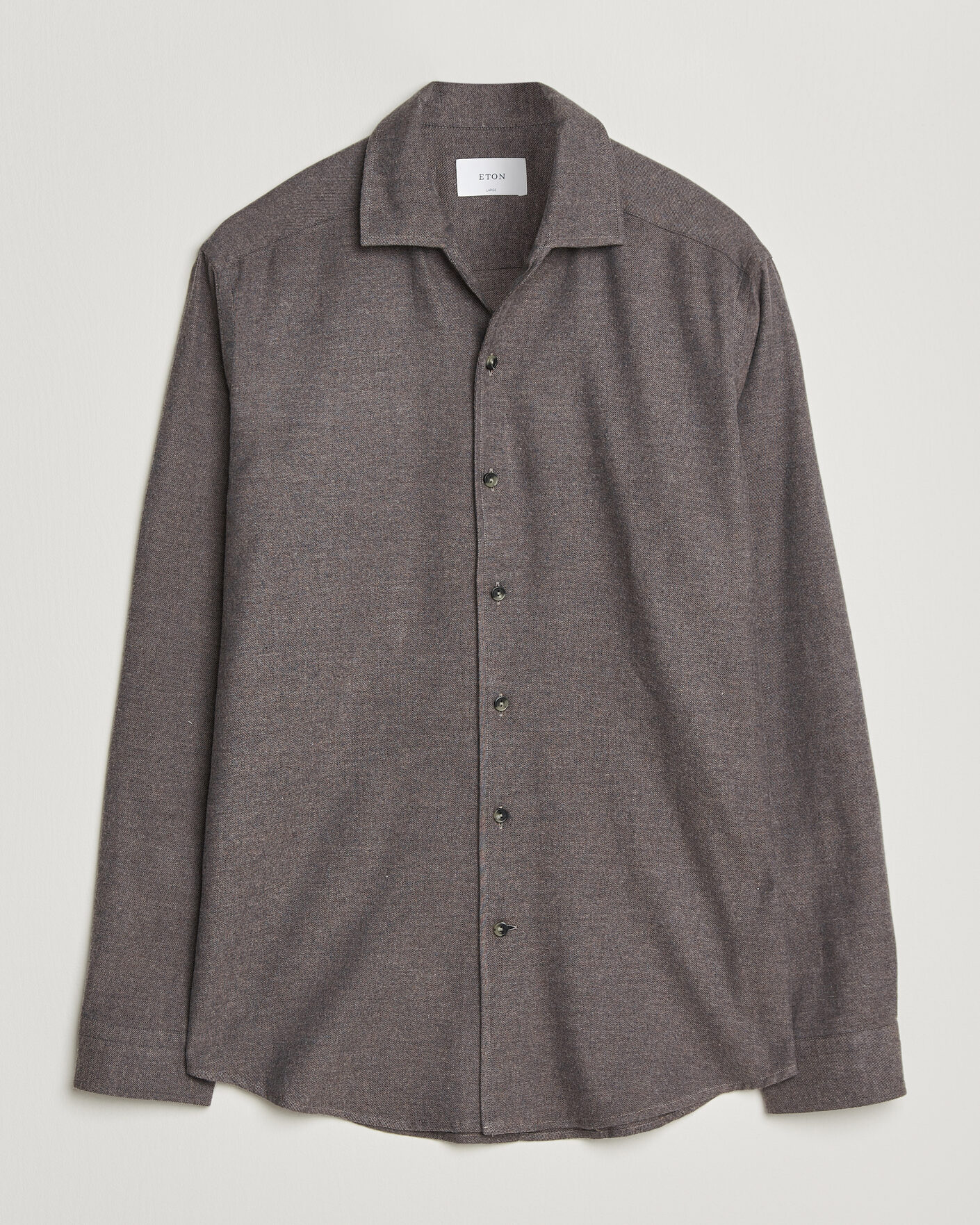 Mies | Kauluspaidat | Eton | Casual Fit One Piece Collar Flannel Shirt Dark Brown