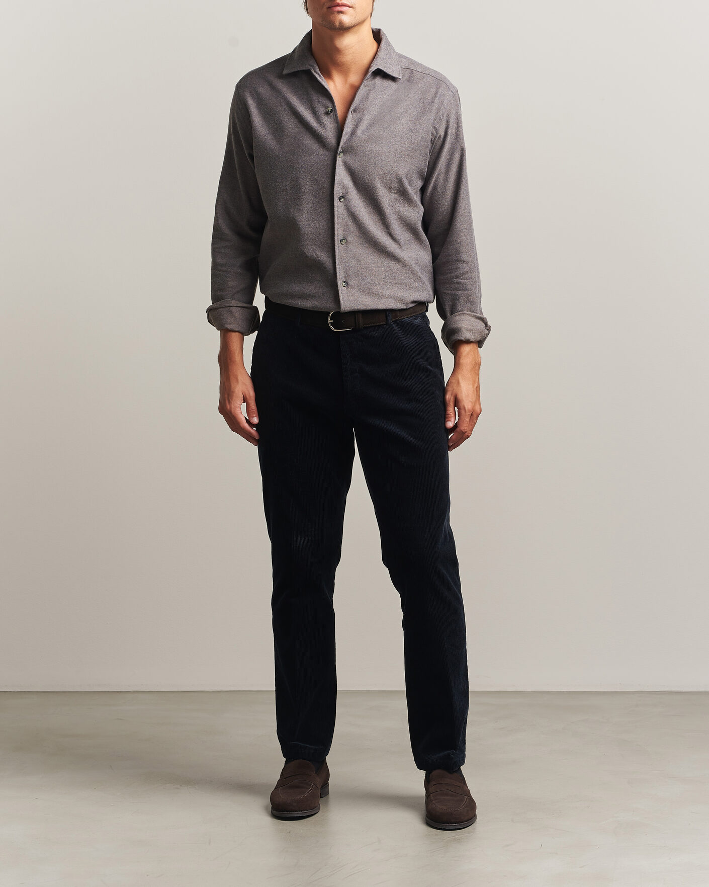 Mies | Kauluspaidat | Eton | Casual Fit One Piece Collar Flannel Shirt Dark Brown