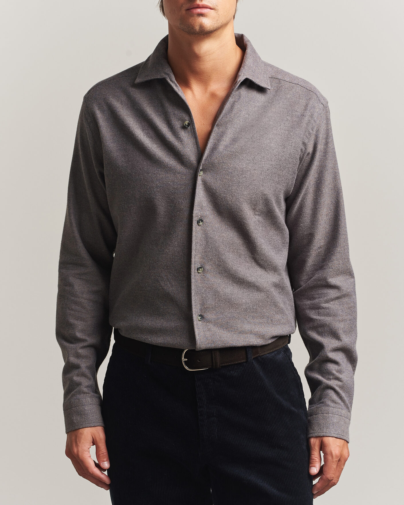Mies | Kauluspaidat | Eton | Casual Fit One Piece Collar Flannel Shirt Dark Brown