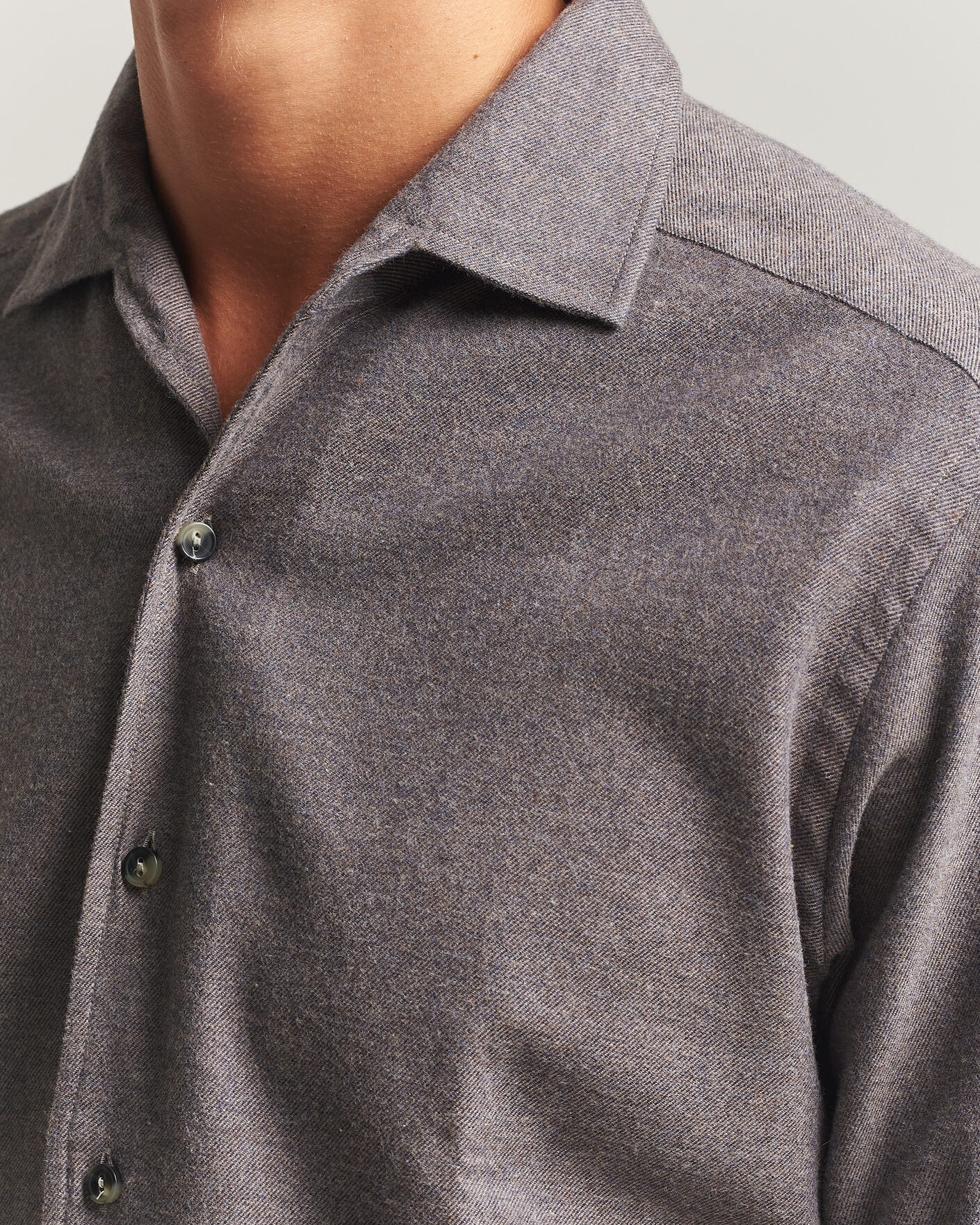 Mies | Kauluspaidat | Eton | Casual Fit One Piece Collar Flannel Shirt Dark Brown