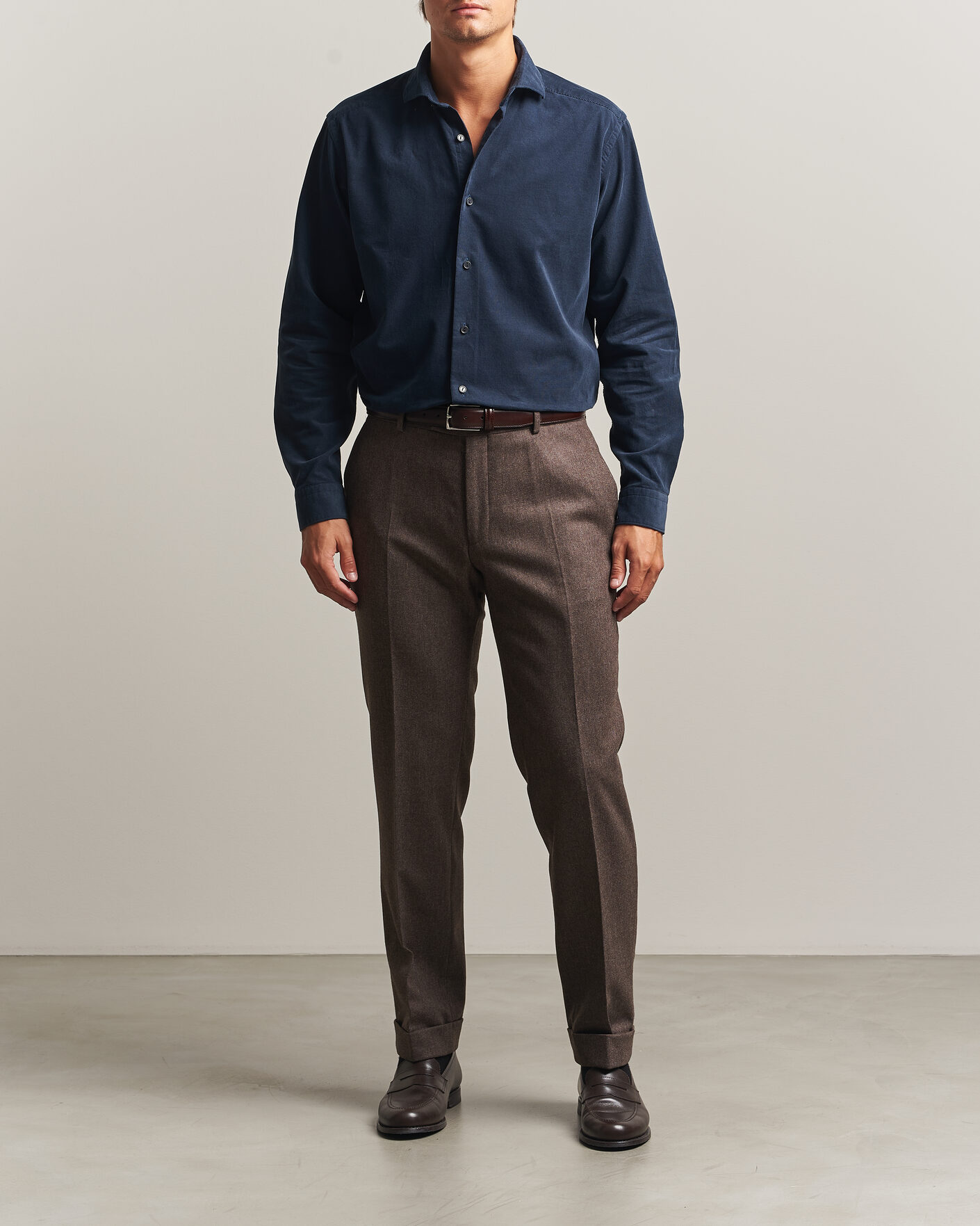 Mies | Kauluspaidat | Eton | Casual Fit Corduroy Shirt Navy Blue