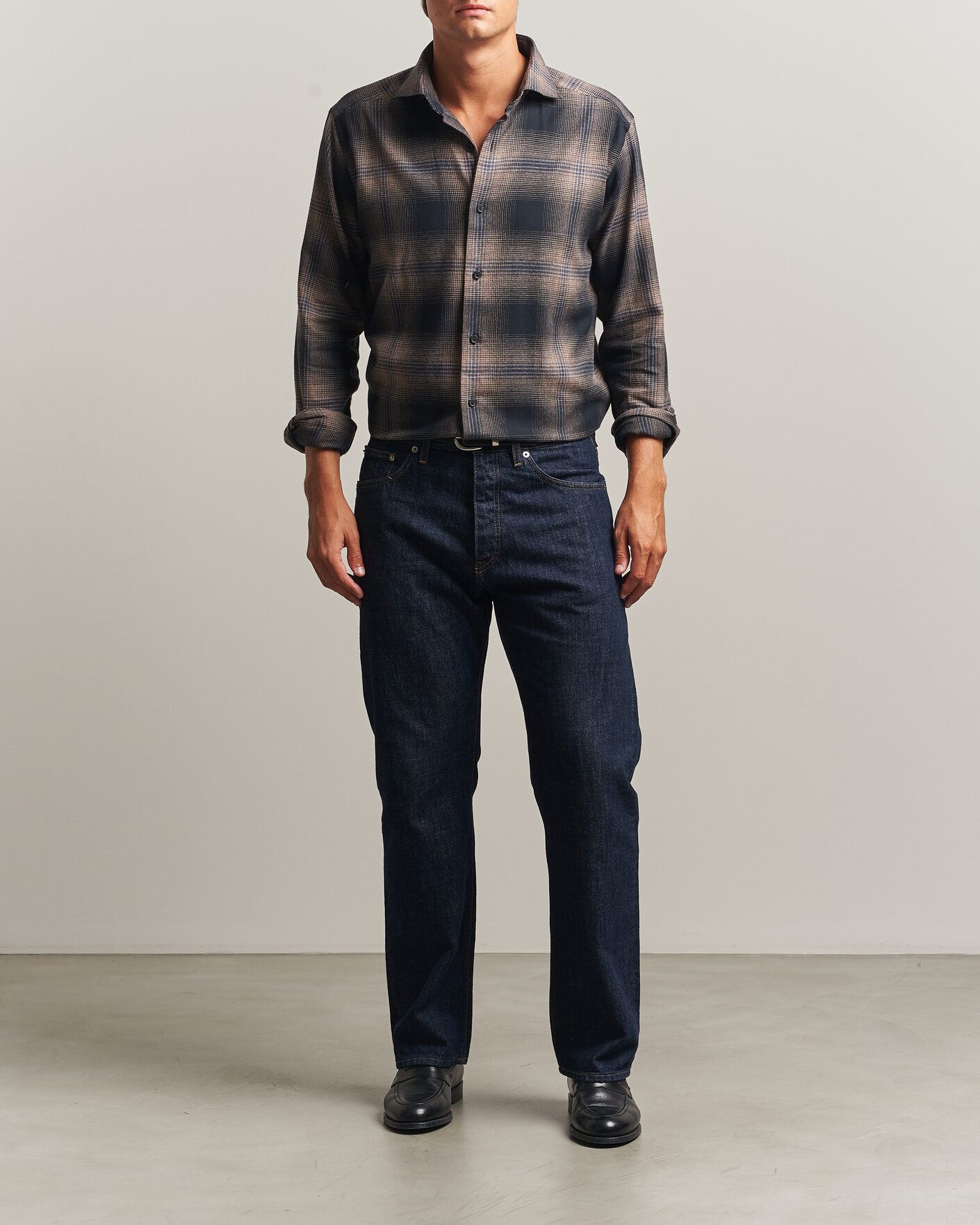 Mies | Kauluspaidat | Eton | Casual Fit Checked Flannel Shirt Navy Blue