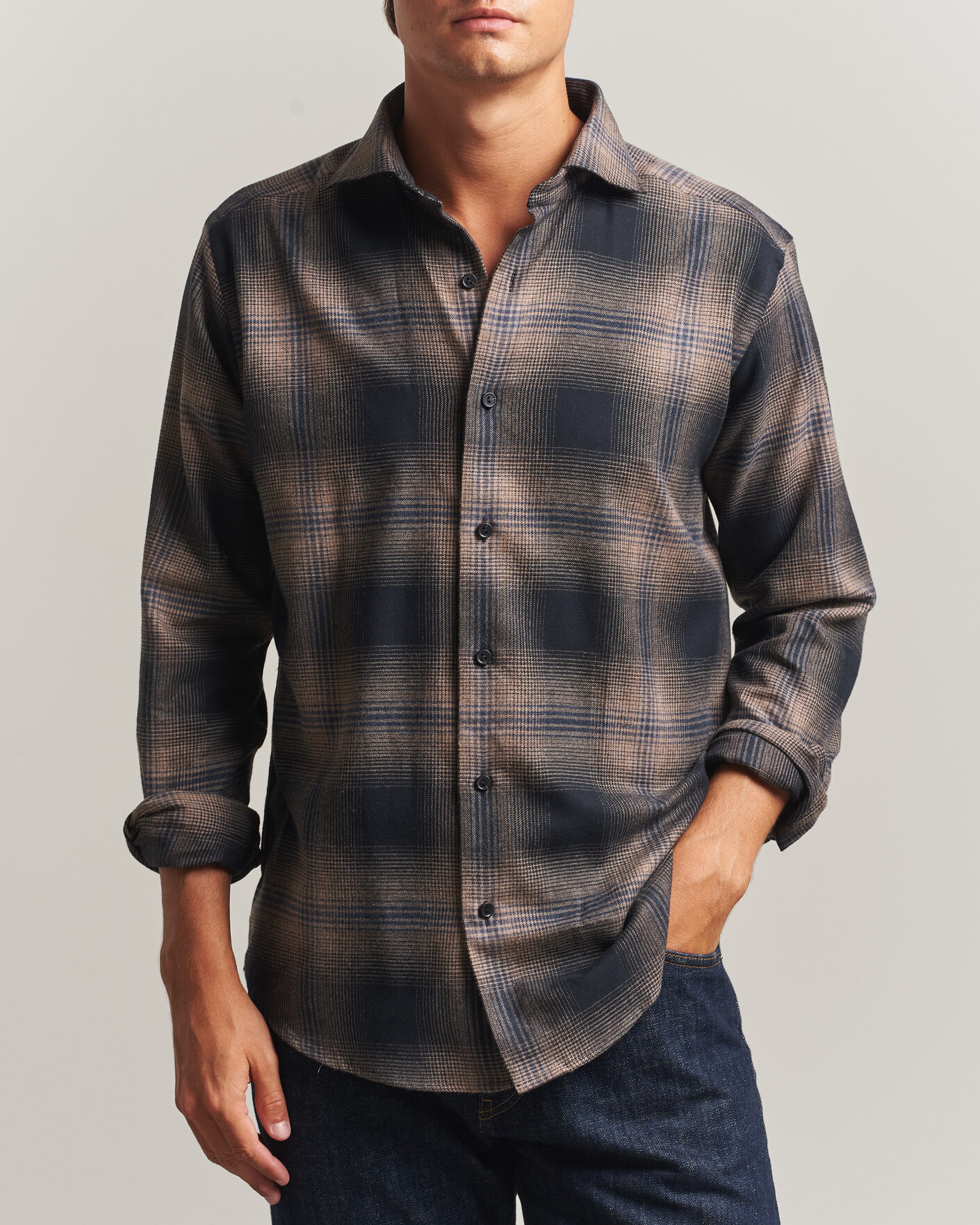 Mies | Kauluspaidat | Eton | Casual Fit Checked Flannel Shirt Navy Blue