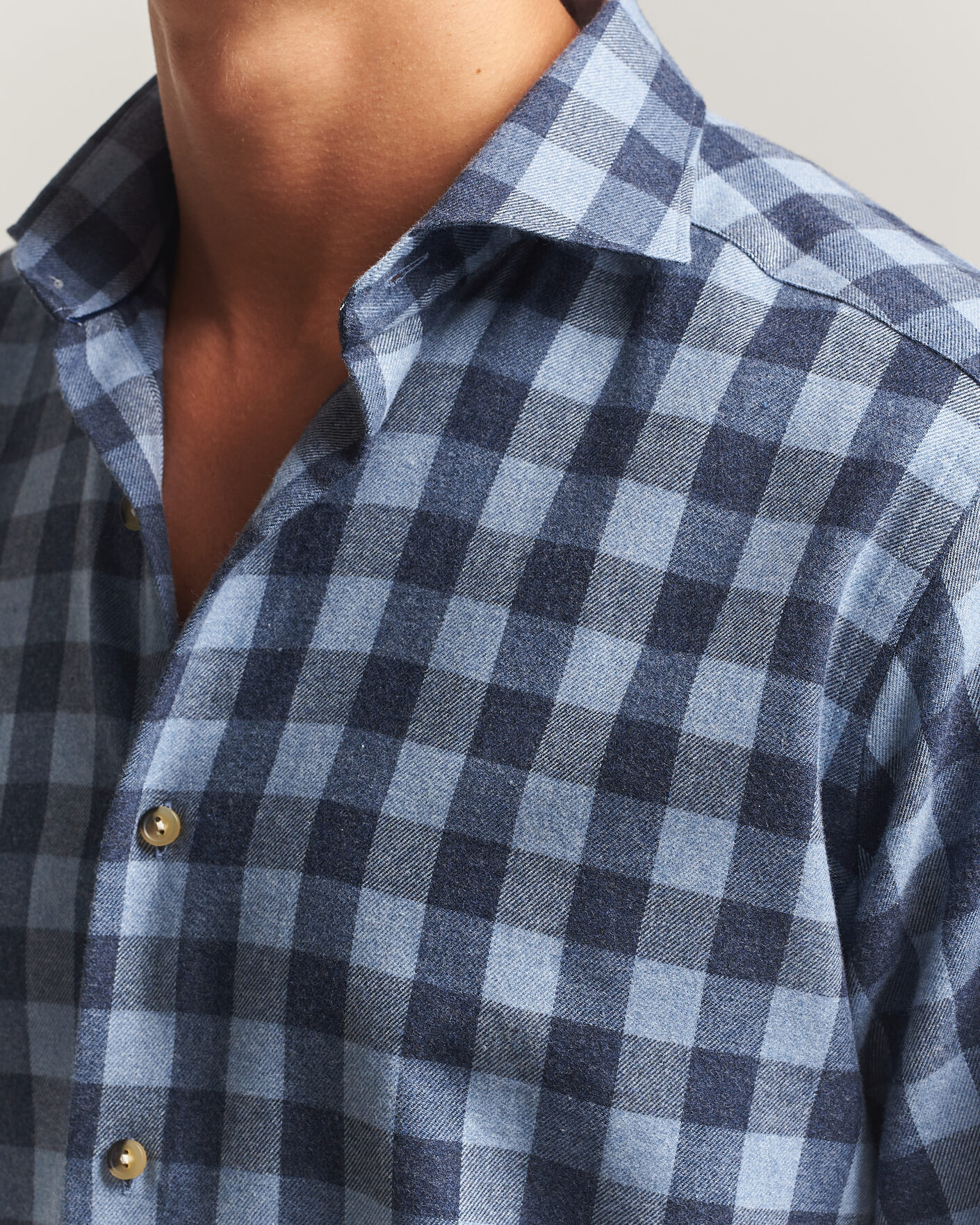 Mies | Kauluspaidat | Eton | Casual Fit Checked Flannel Shirt Mid Blue