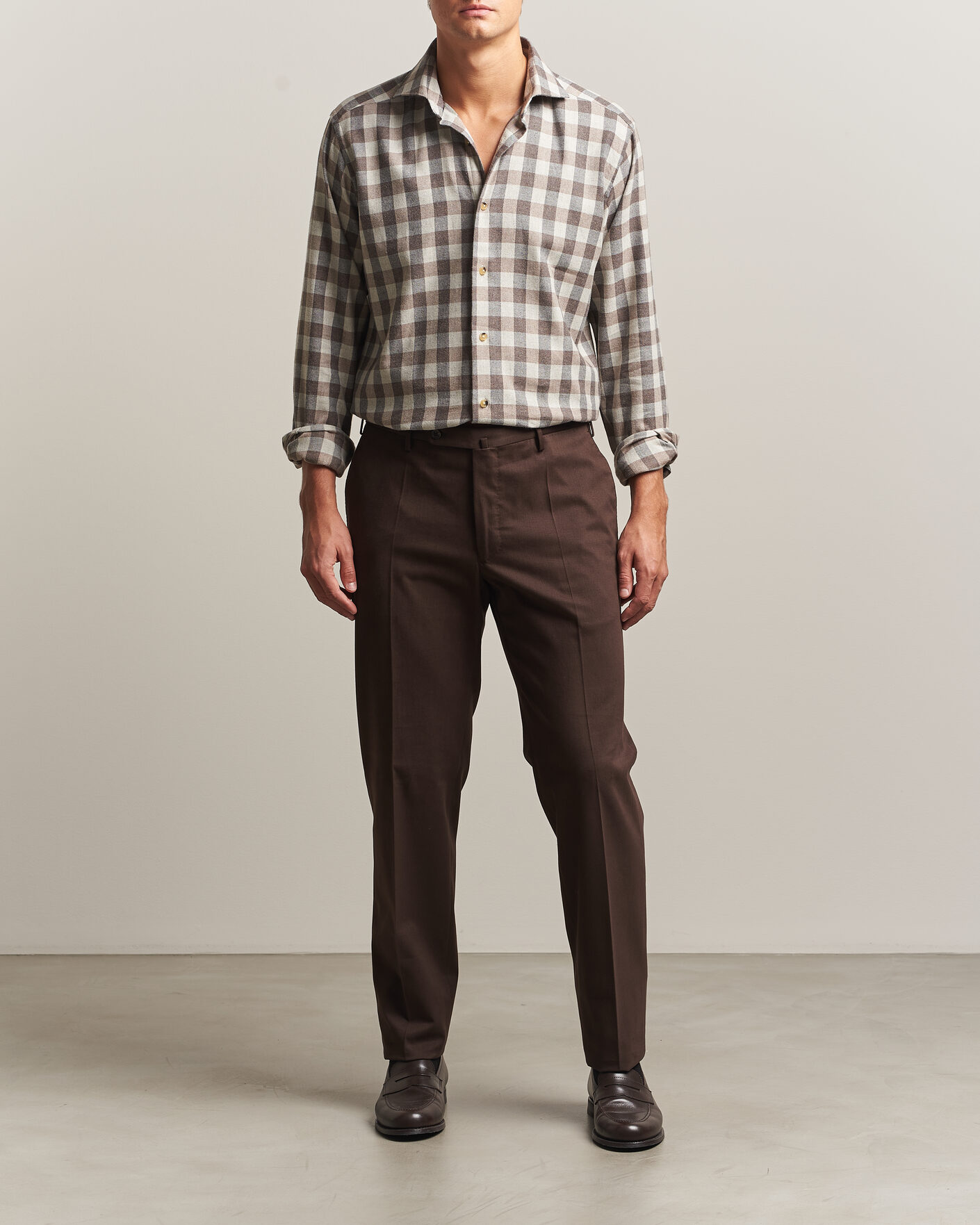 Mies | Kauluspaidat | Eton | Casual Fit Checked Flannel Shirt Beige