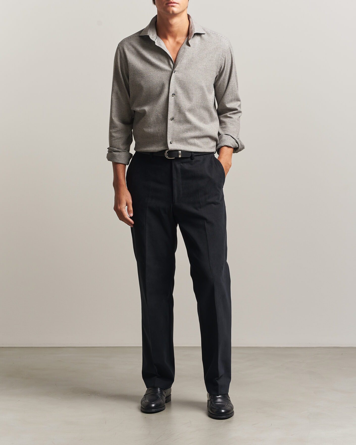 Mies | Kauluspaidat | Eton | Casual Fit Houndstooth Flannel Shirt Mid Grey