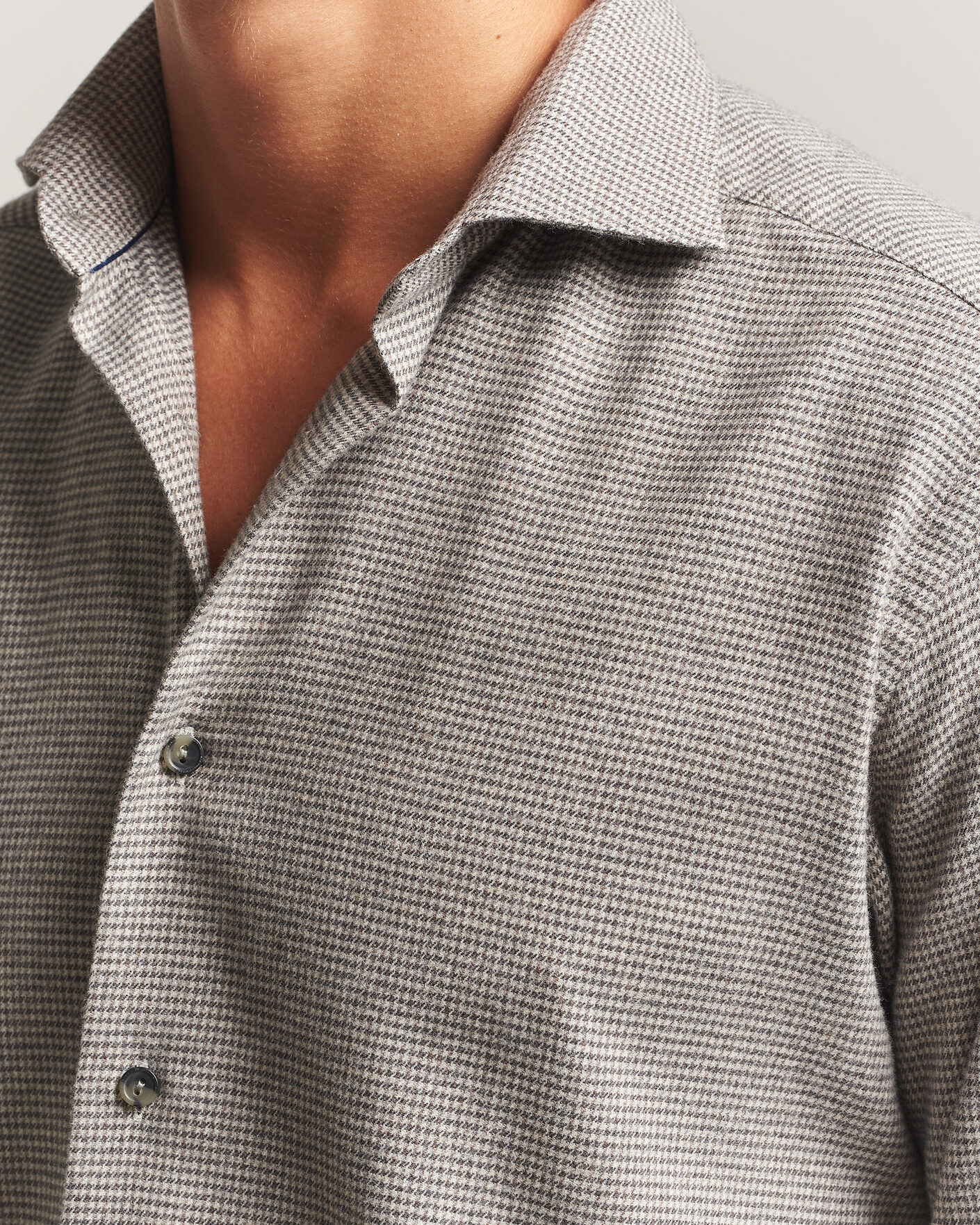 Mies | Kauluspaidat | Eton | Casual Fit Houndstooth Flannel Shirt Mid Grey