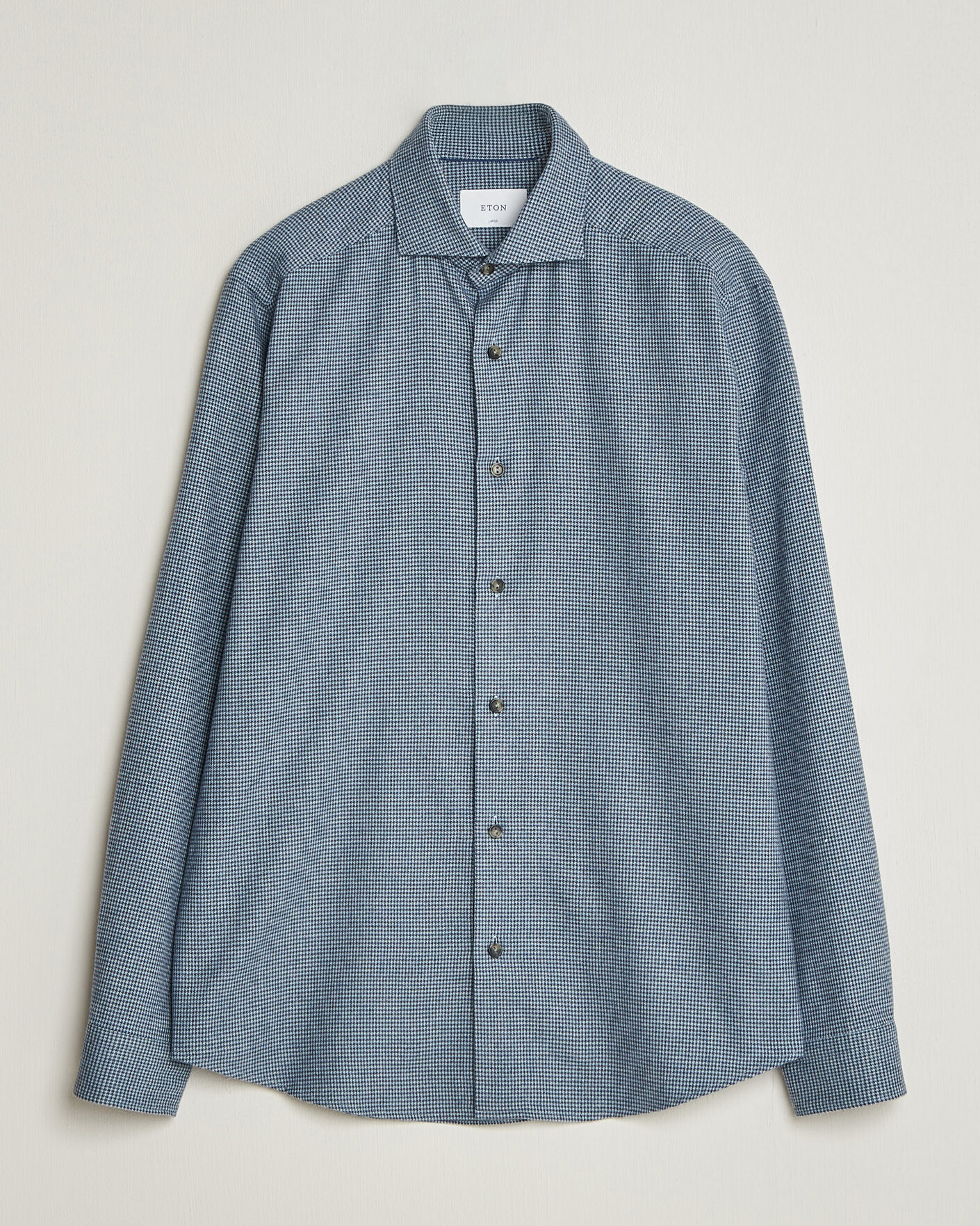 Mies | Kauluspaidat | Eton | Casual Fit Houndstooth Flannel Shirt Mid Blue