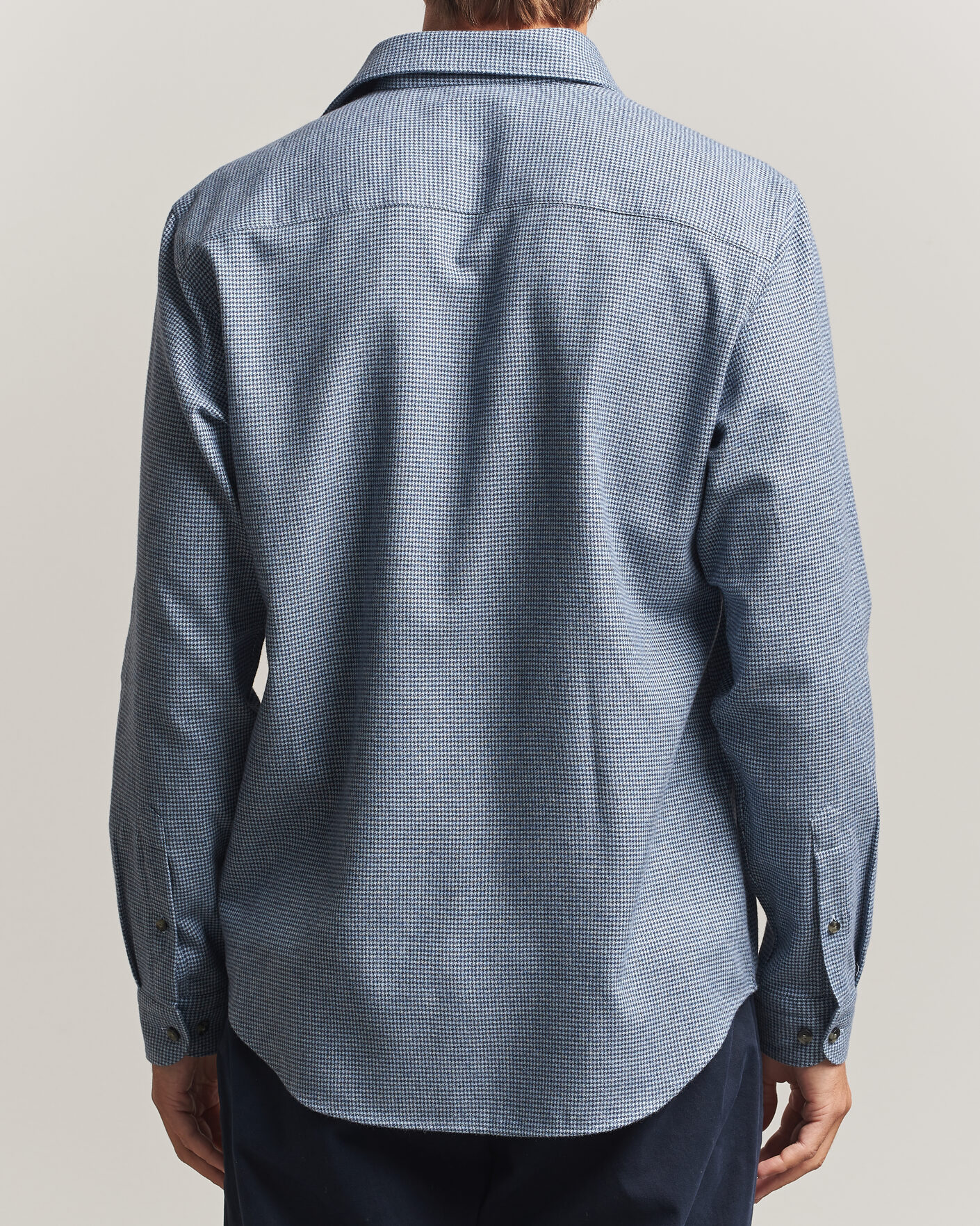 Mies | Kauluspaidat | Eton | Casual Fit Houndstooth Flannel Shirt Mid Blue