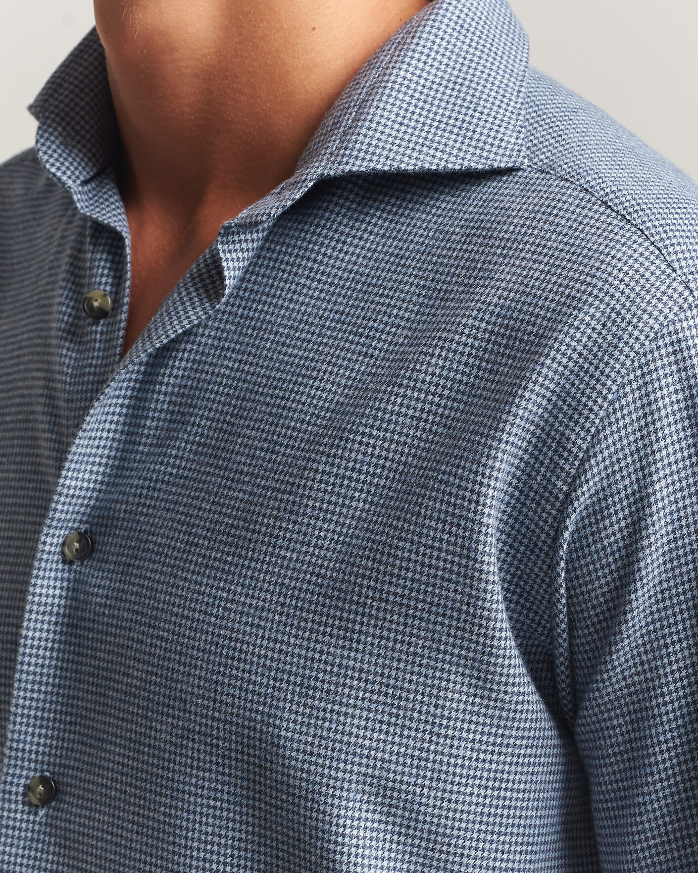 Mies | Kauluspaidat | Eton | Casual Fit Houndstooth Flannel Shirt Mid Blue