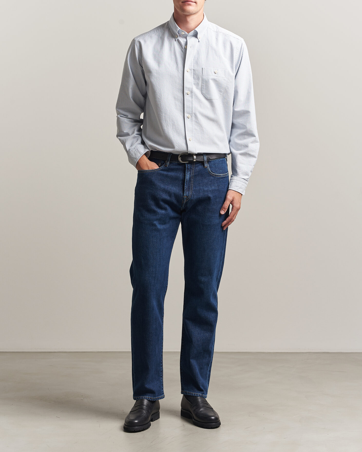 Mies | Kauluspaidat | Eton | Regular Fit Ivy Oxford Striped Shirt Mid Blue