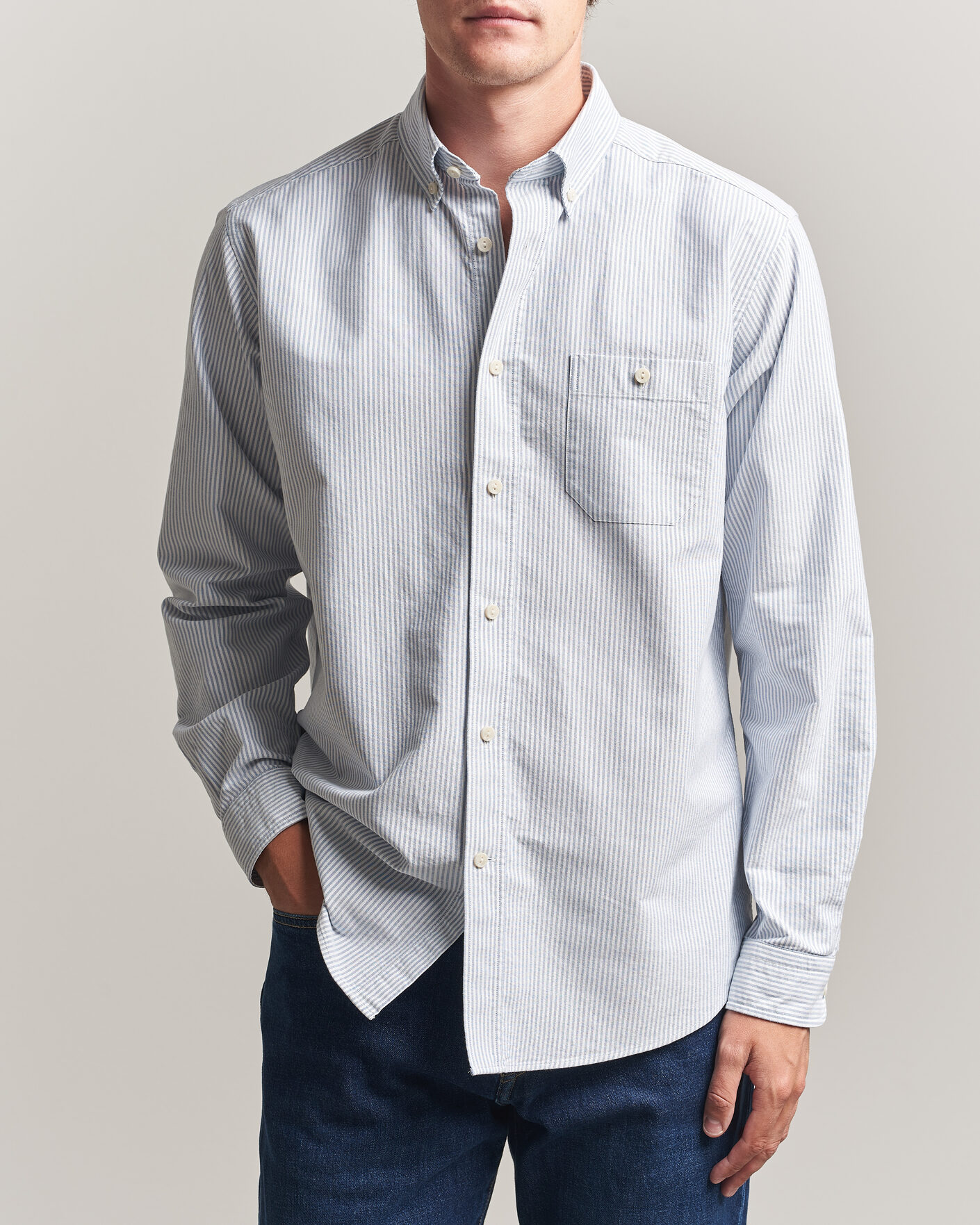 Mies | Kauluspaidat | Eton | Regular Fit Ivy Oxford Striped Shirt Mid Blue