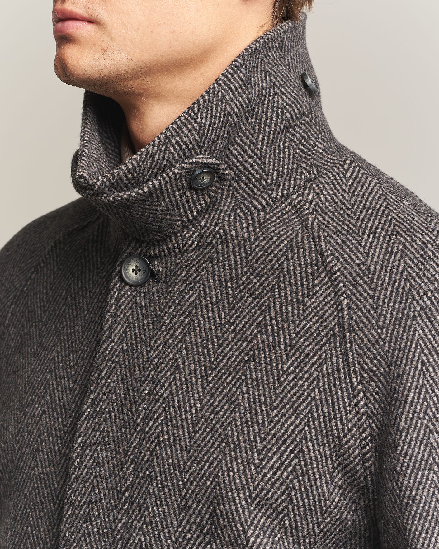 Mies | Takit | Eton | Wool/Cashmere Herringbone Raglan Coat Dark Brown