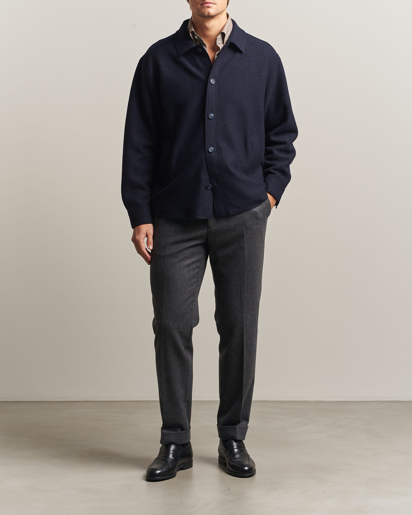 Mies | Takit | Eton | Boiled Wool Shirt Jacket Navy Blue