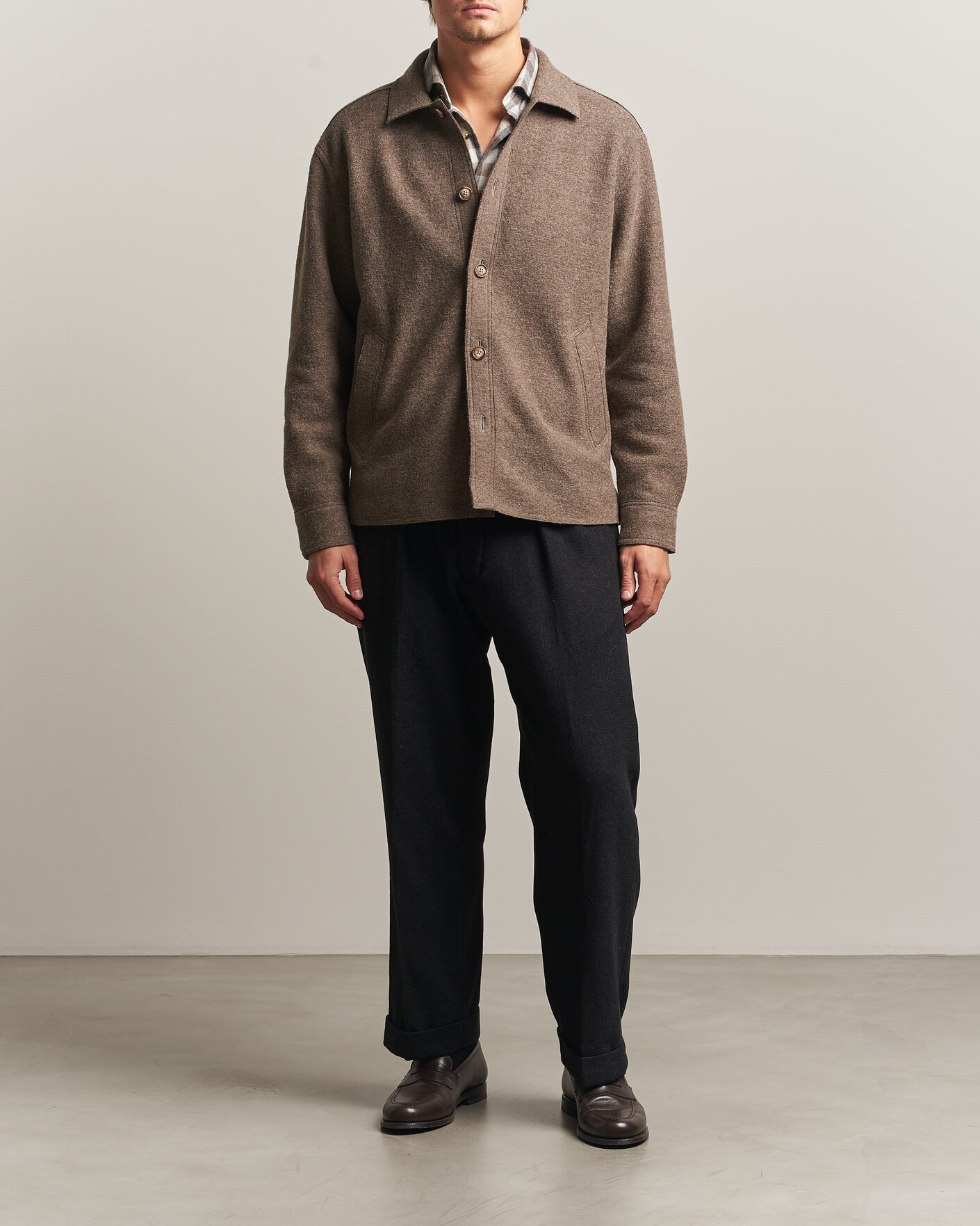 Mies | Takit | Eton | Boiled Wool Shirt Jacket Brown