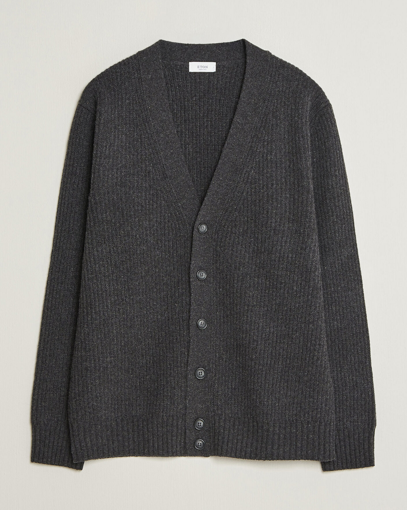 Mies | Puserot | Eton | Merino Wool Rib Cardigan Dark Grey