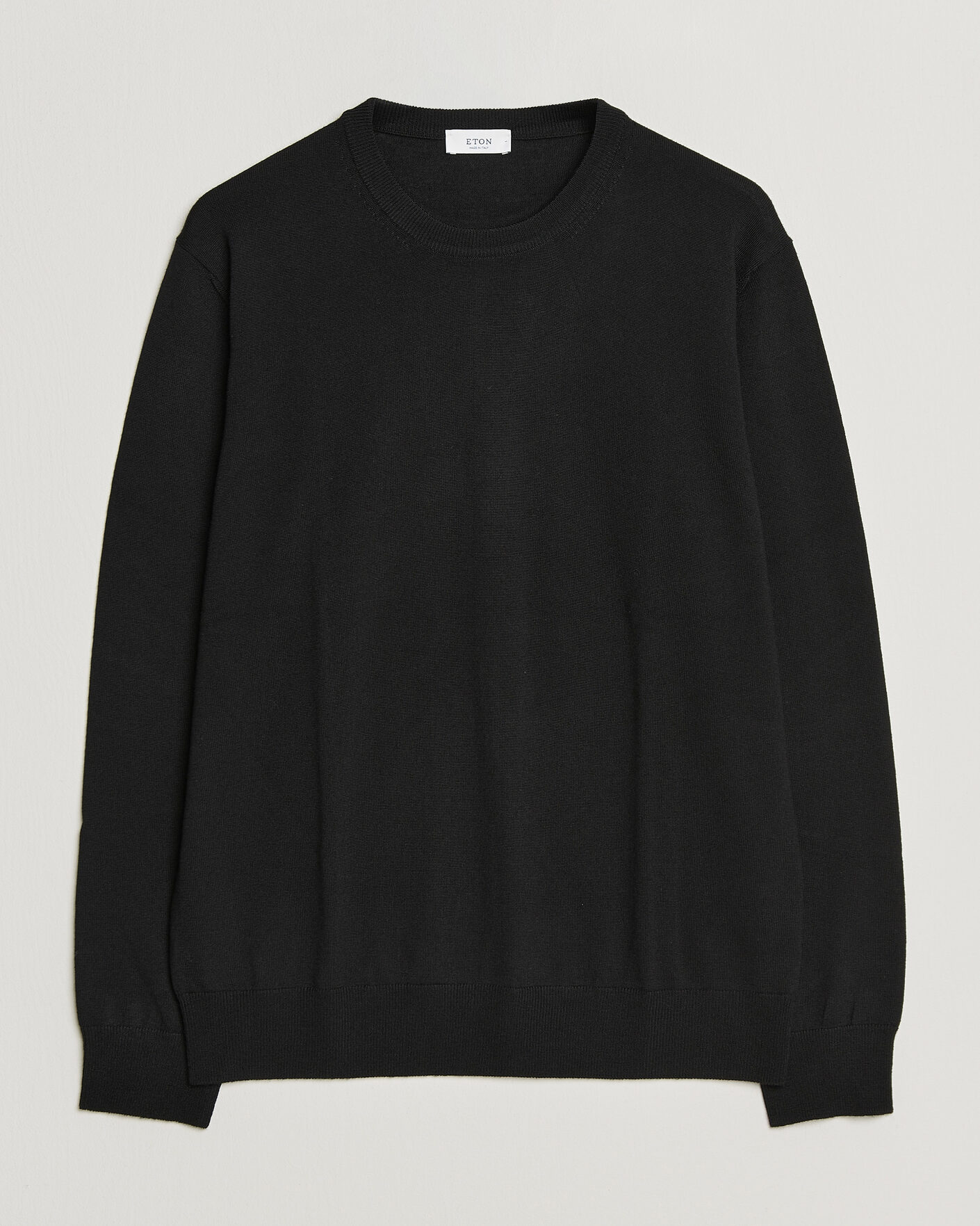 Mies | Puserot | Eton | Merino Wool Knitted Crew Neck Black