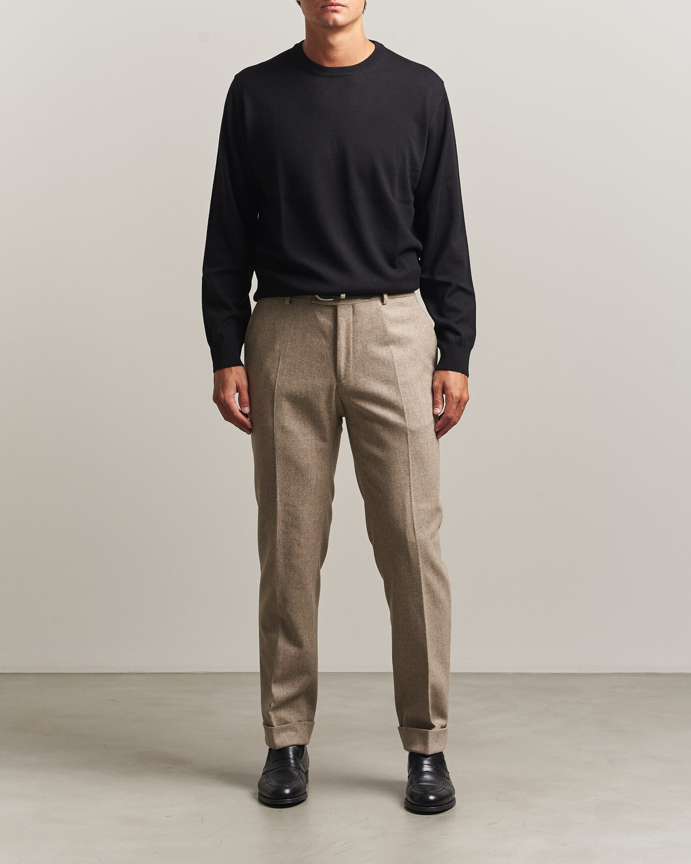 Mies | Puserot | Eton | Merino Wool Knitted Crew Neck Black