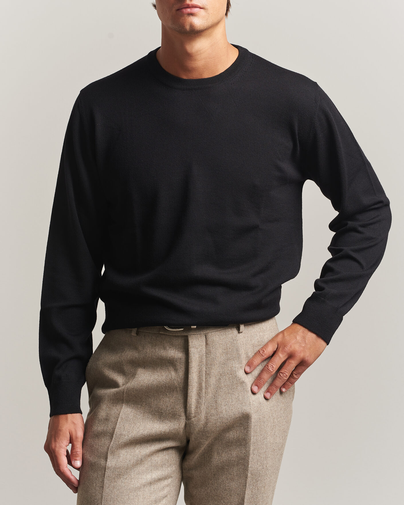 Mies | Puserot | Eton | Merino Wool Knitted Crew Neck Black