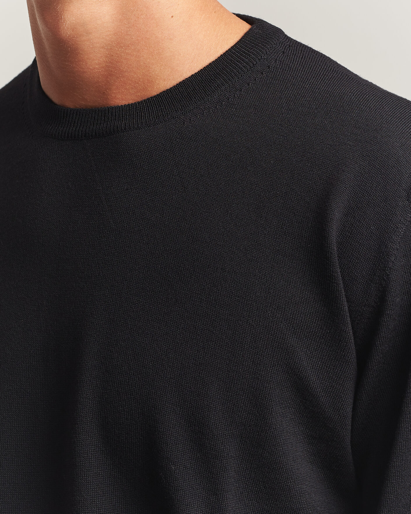 Mies | Puserot | Eton | Merino Wool Knitted Crew Neck Black